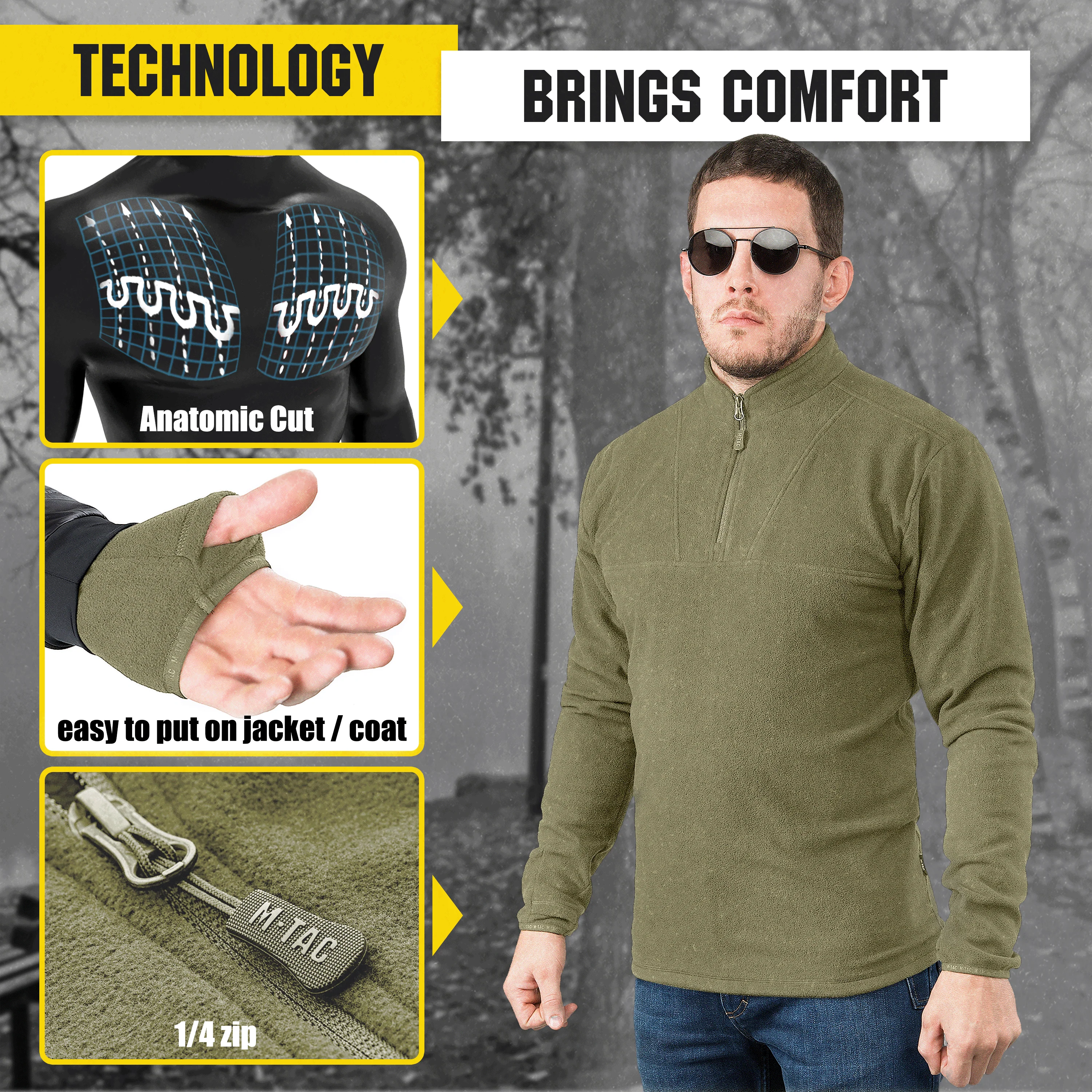 M-Tac Delta Fleece Jacket - Tactical Underwear Top Sweater 1/4 Zip - Image 46