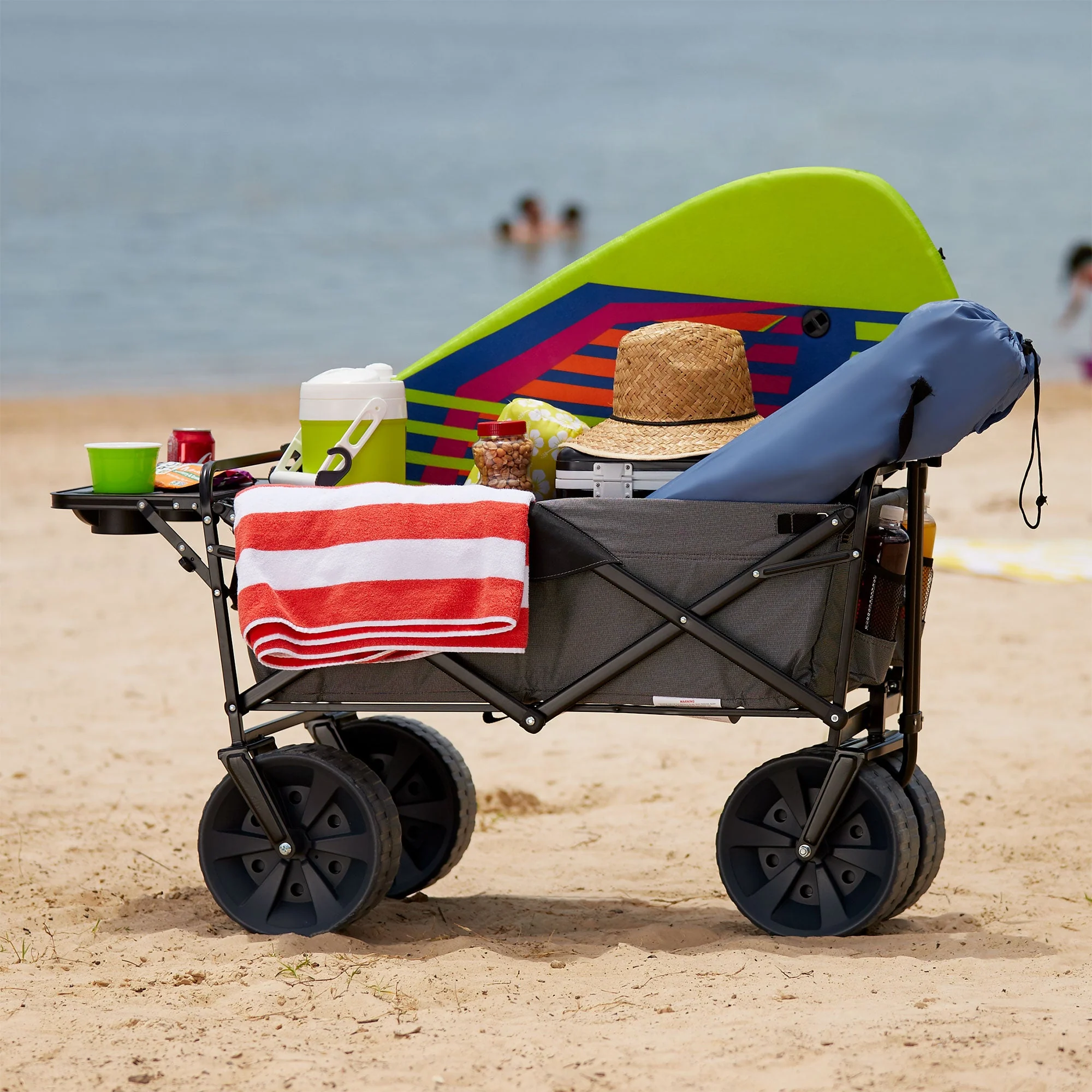 Mac Sports Collapsible All Terrain Beach Utility Wagon Cart with Table, Grey - Image 8