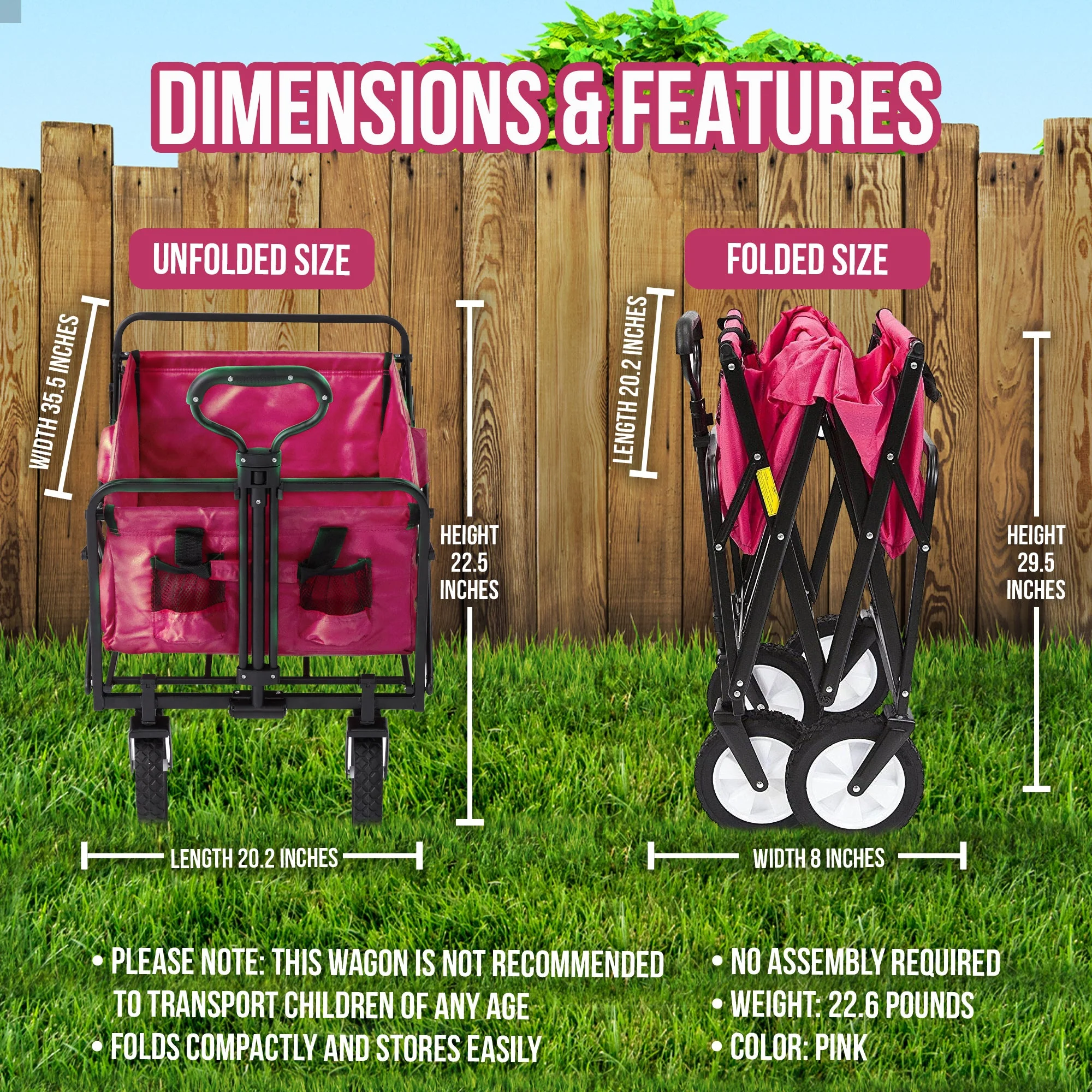 Mac Sports Collapsible Folding Outdoor Utility Garden Camping Wagon Cart, Pink - Image 3