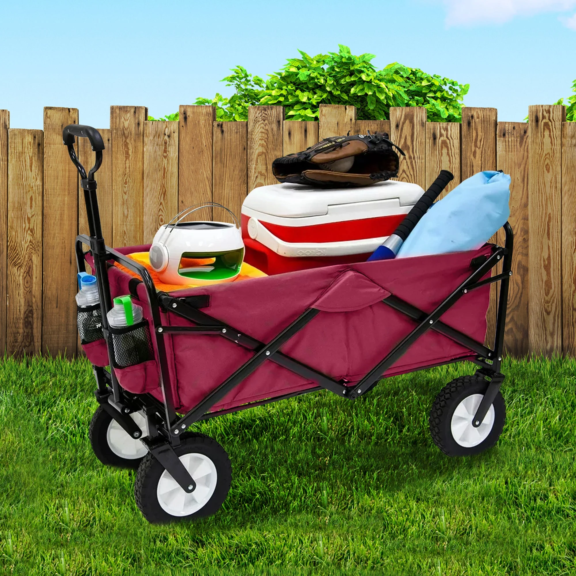Mac Sports Collapsible Folding Outdoor Utility Garden Camping Wagon Cart, Pink - Image 5