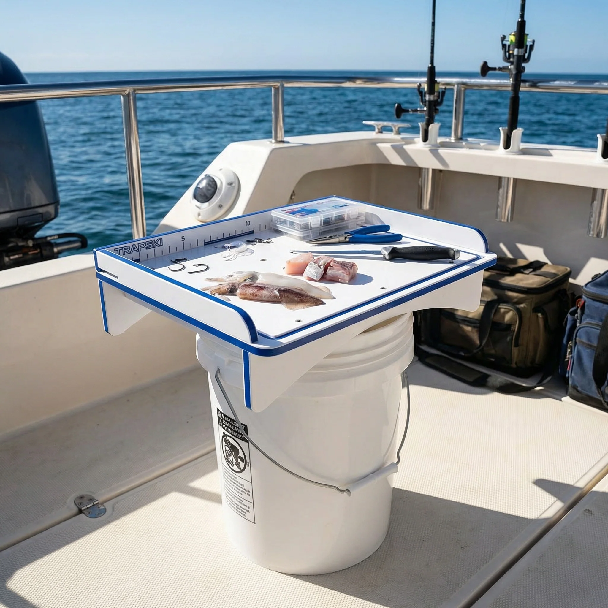 Premium Rod Mount 18" or 33" Raised Fillet Table – 3-in-1 Bait & Fish Station | Fits Rod Holders, Buckets & Flat Surfaces | Marine-Grade HDPE | Ruler, Juice Groove, Knife & Tool Slots - Image 18