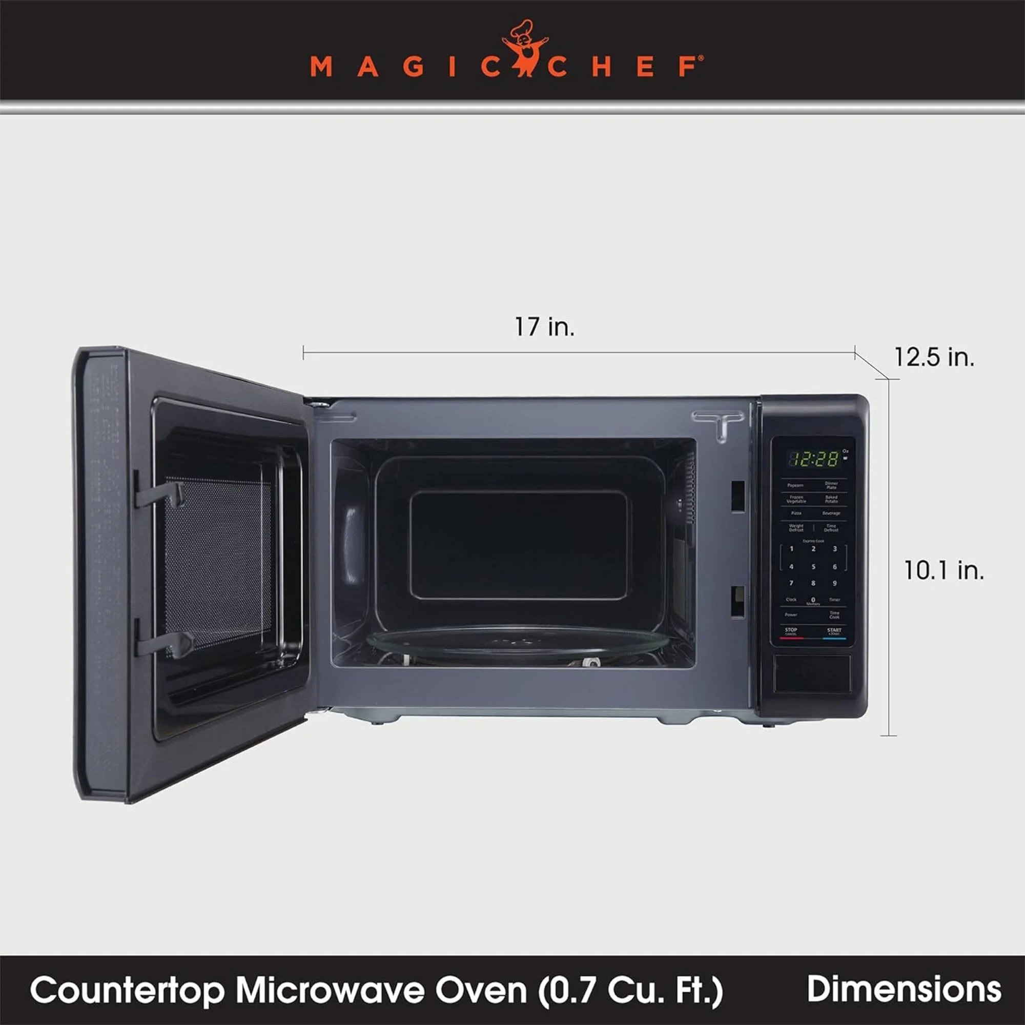 Magic Chef 0.9 Cubic Feet 900W Small Stainless Countertop Microwave Oven, Black - Image 2