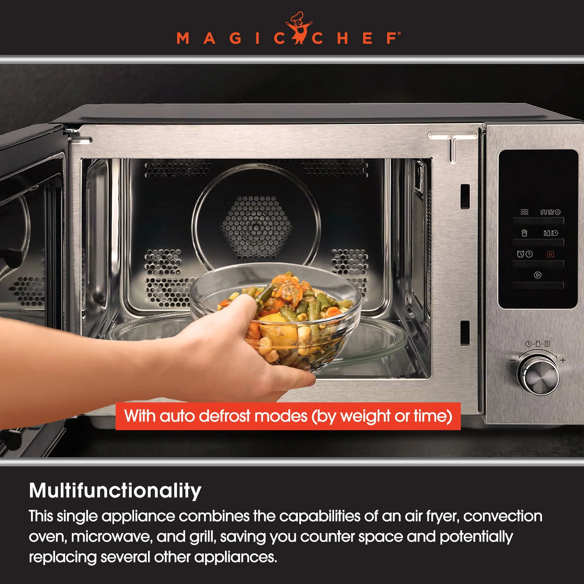 Magic Chef 1.0 Cubic Feet Stainless Countertop Microwave with Air Fryer, Black - Image 11