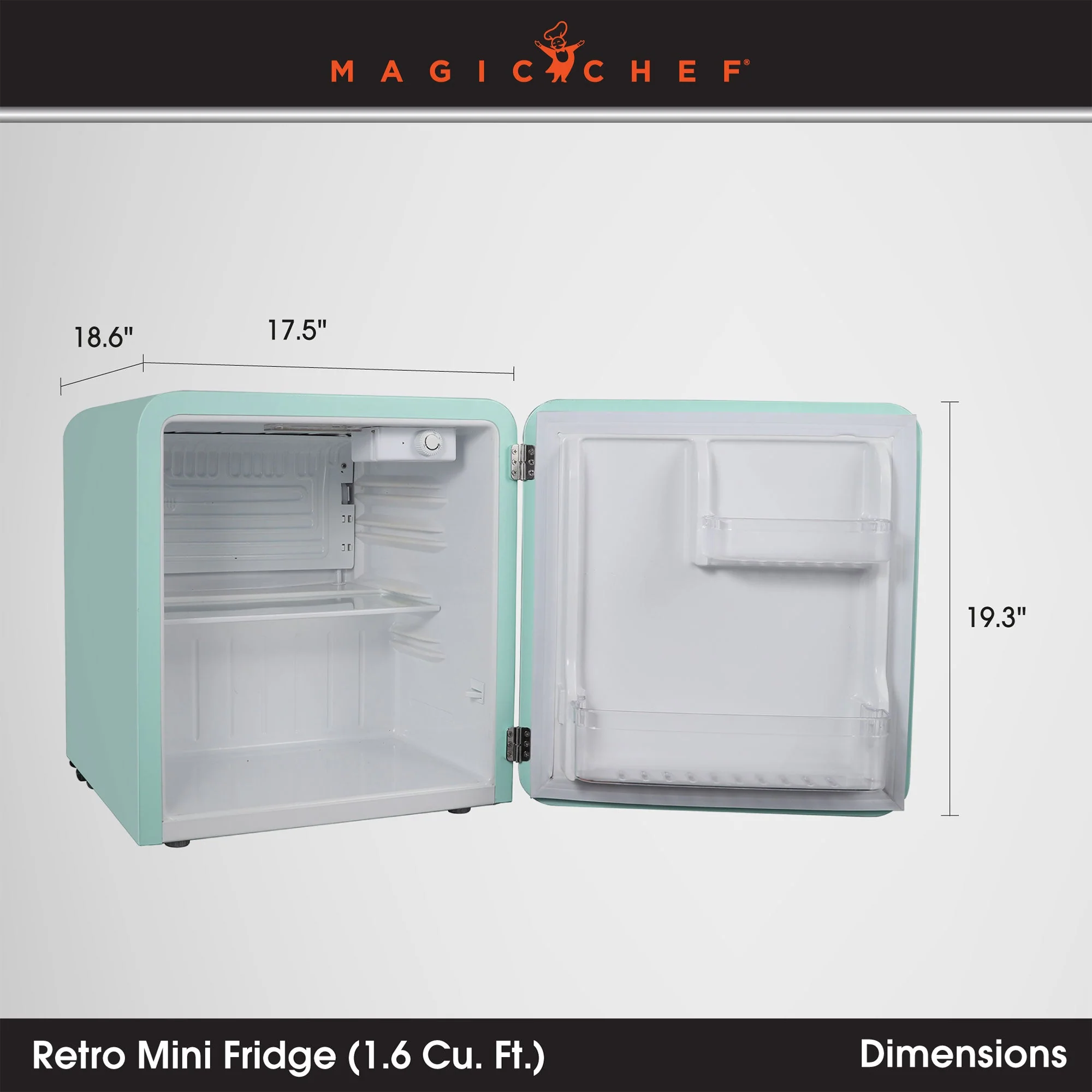 Magic Chef 1.6 Cubic Feet Retro Style Mini Fridge with Interior LED Light, Mint - Image 5