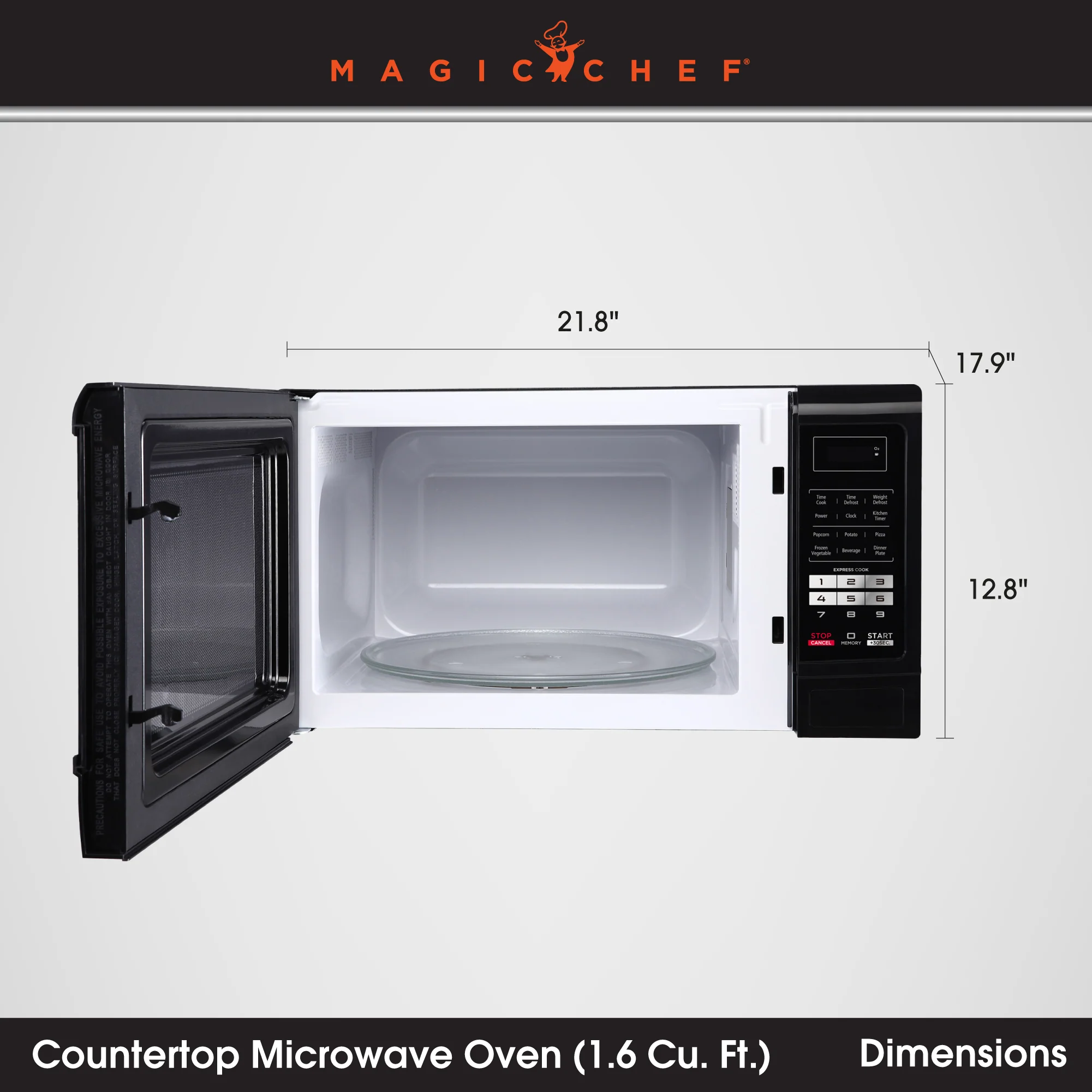 Magic Chef Countertop Microwave Oven with 6 Cook Modes & 11 Power Levels, Black - Image 4