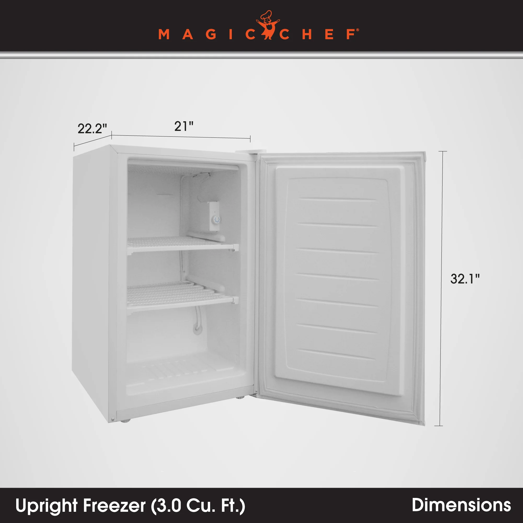 Magic Chef MCUF3W2 3 Cubic Ft Deep Small Mini Adjustable Upright Freezer, White - Image 2