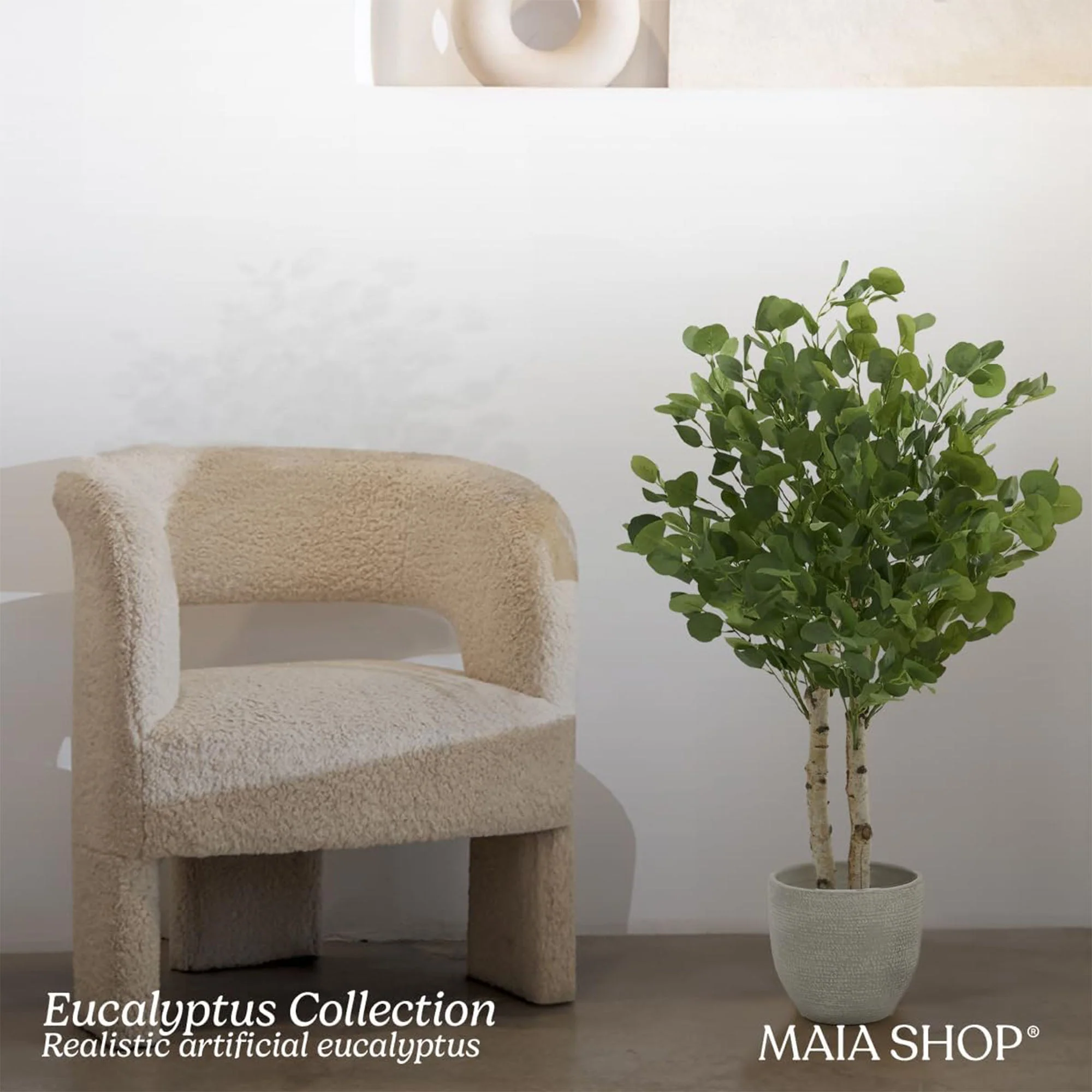 Maia Shop Artificial Eucalyptus Tree 3.5' Tall, Fake Tree w/Natural Wood Trunk - Image 8