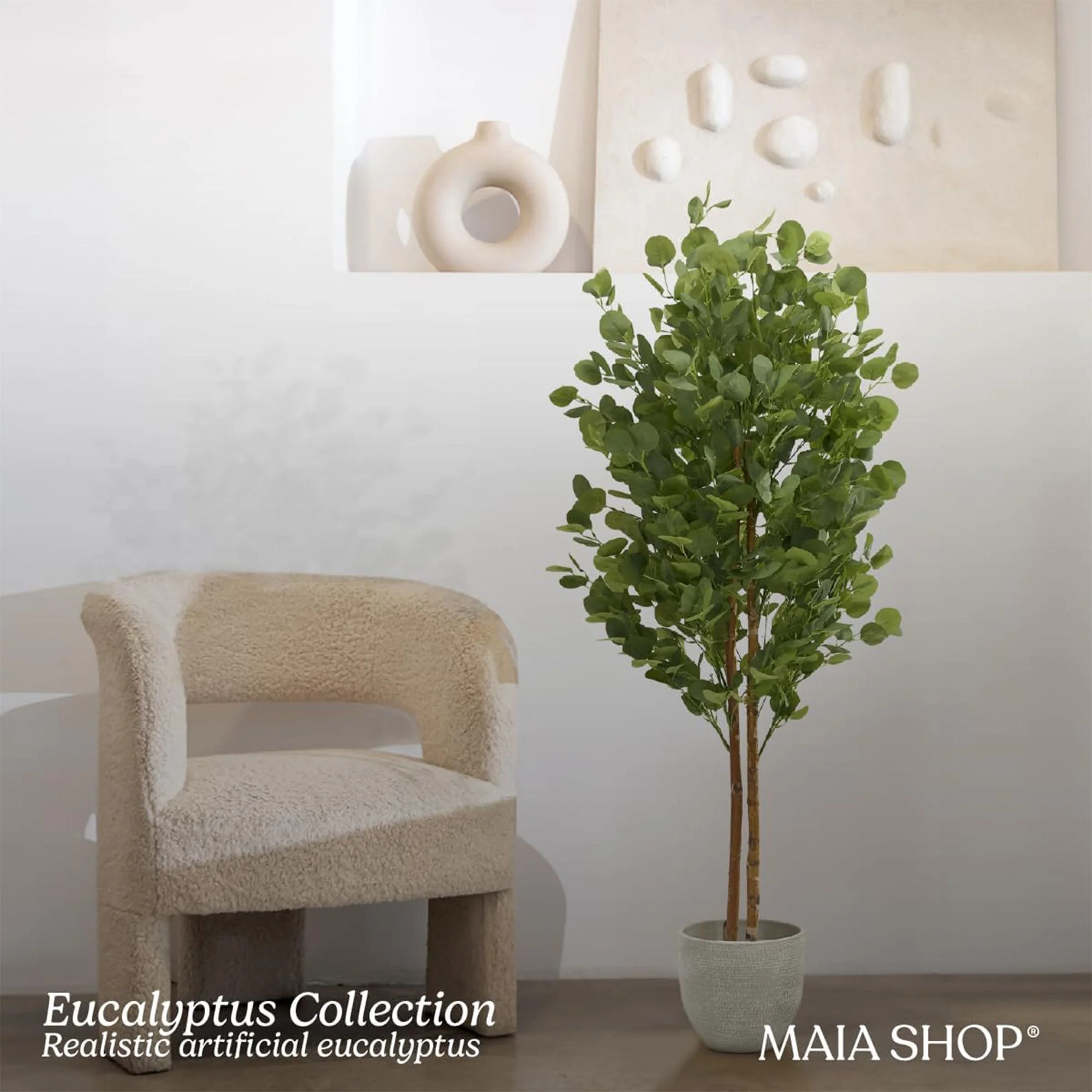 Maia Shop Artificial Eucalyptus Tree 5' Tall, Fake Tree with Natural Wood Trunk - Image 8