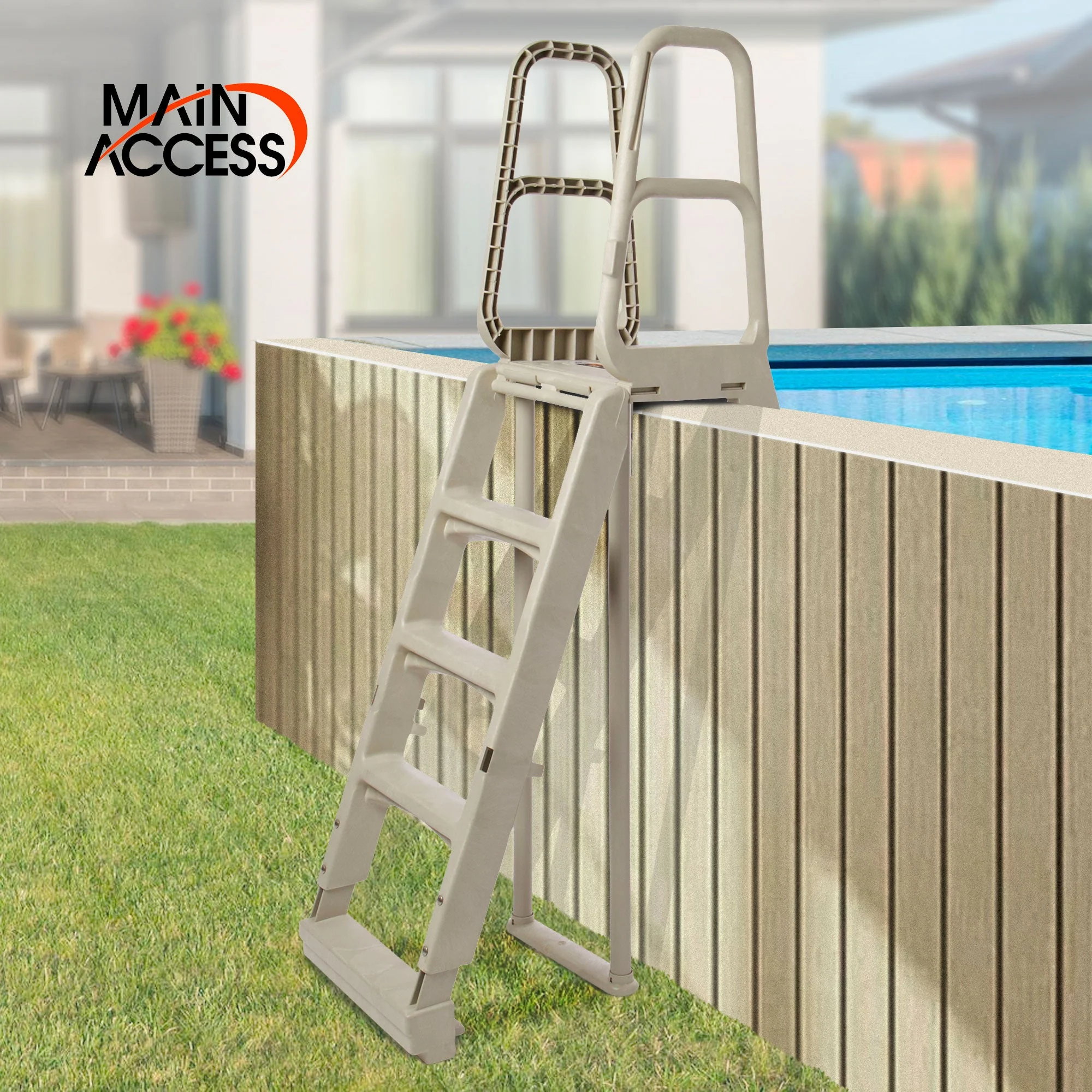 Main Access Smart Choice Incline Outside Above Ground Swim Pool Ladder, Taupe - Image 4