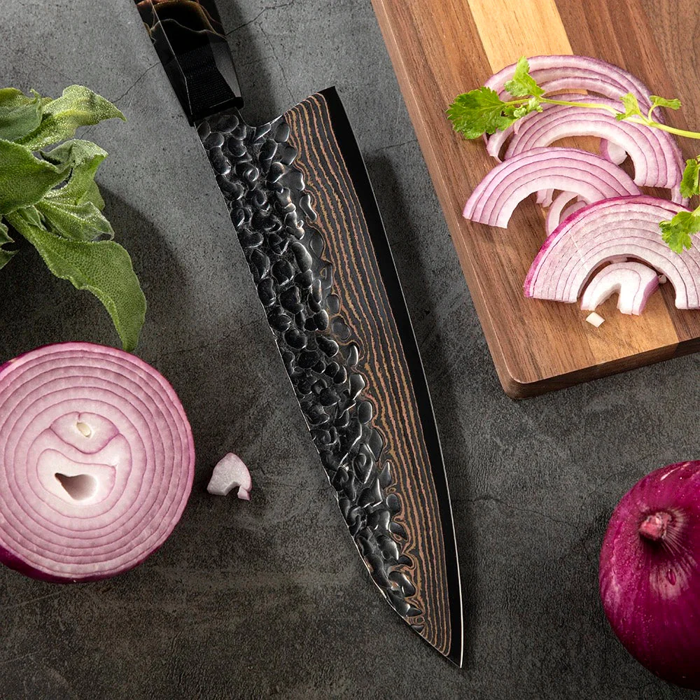 Majestic Copper Damascus Chef Knife with Raffir Noble Handle - Image 12