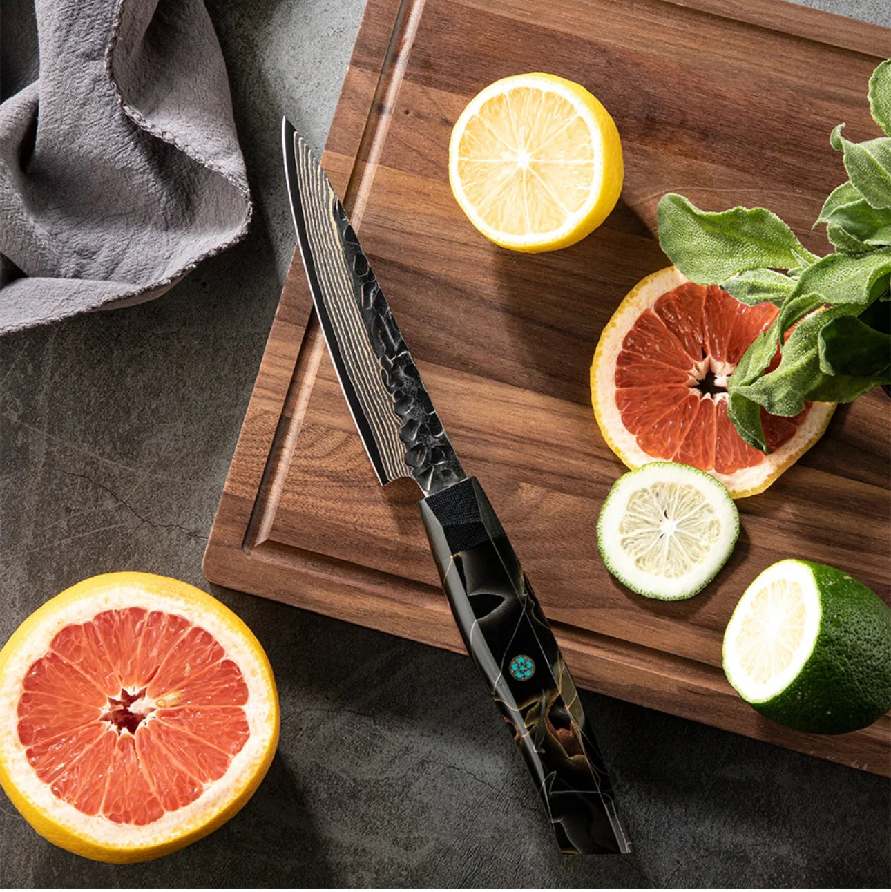 Majestic Copper Damascus Chef Knife with Raffir Noble Handle - Image 6