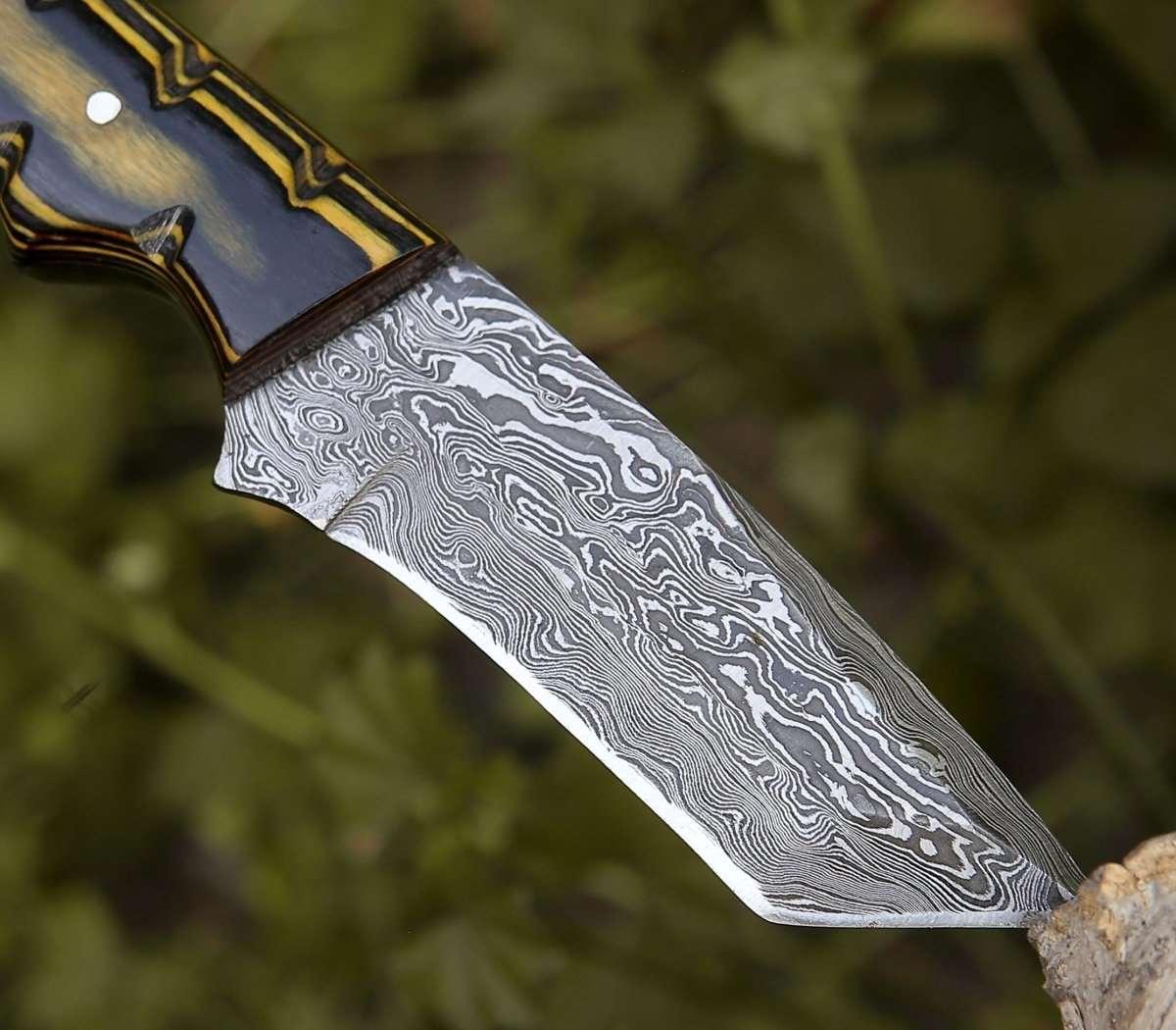 Marauder Damascus Tanto Knife with Pakkawood Handle - Image 6