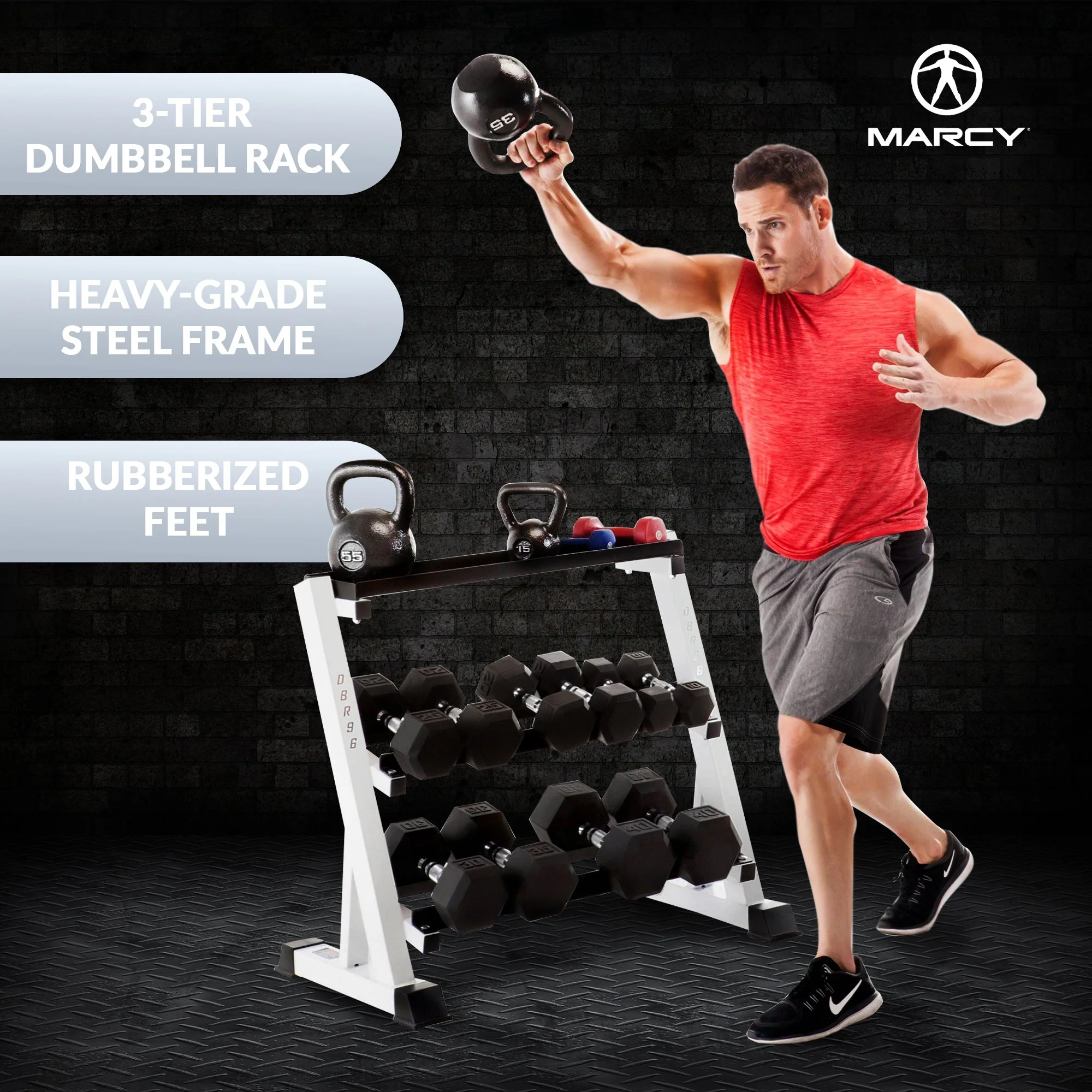 Marcy 3 Tier Metal Steel Home Workout Gym Dumbbell Weight Rack Storage Stand - Image 2