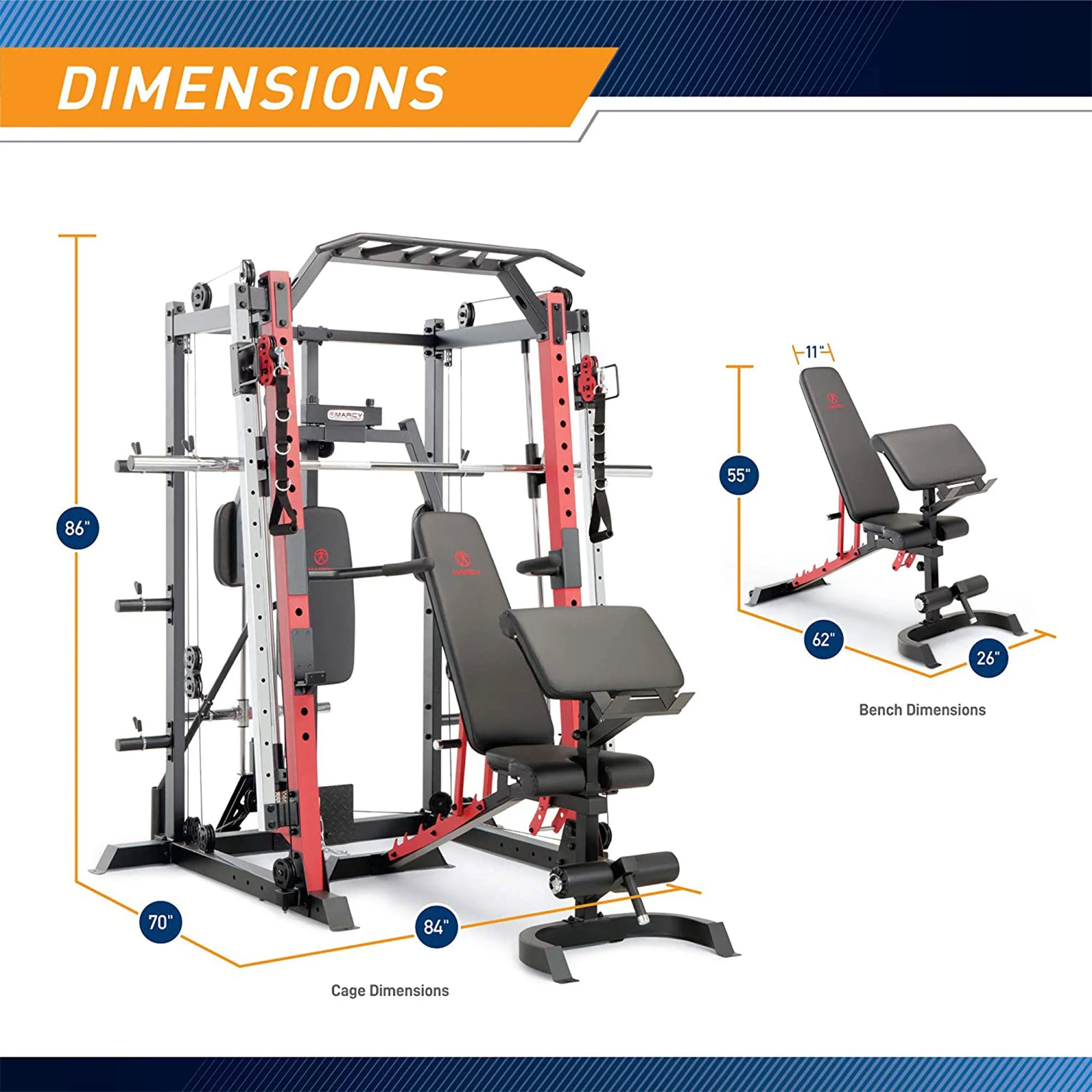 Marcy SM-7409 Smith Machine Cage Multi Purpose Home Gym Training System, White - Image 6