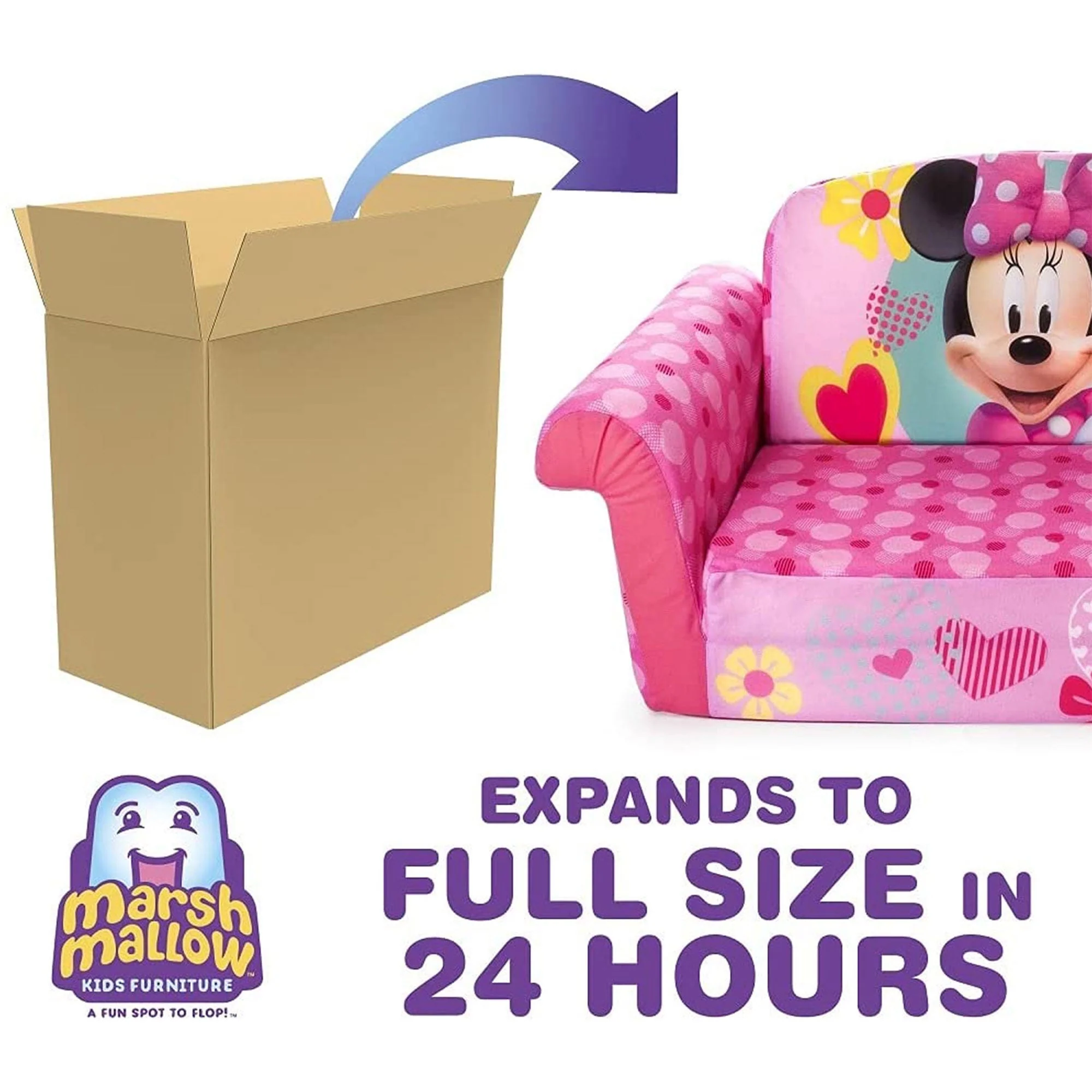 Marshmallow Furniture Kids 2 in 1 Foam Compress Sofa Bed, Minnie Mouse (2 Pack) - Image 3