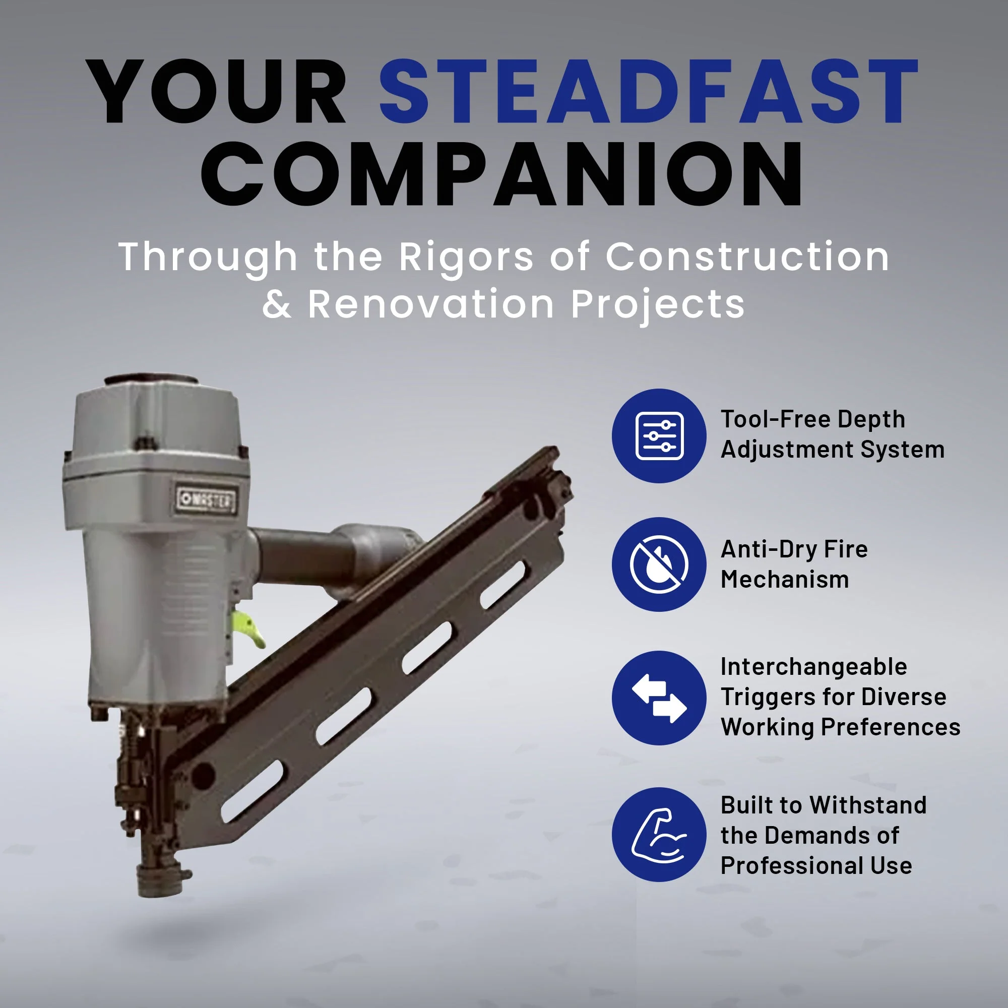 Master Mechanic Pneumatic 34 Degree Clipped Head Paper Collated Framing Nailer - Image 3