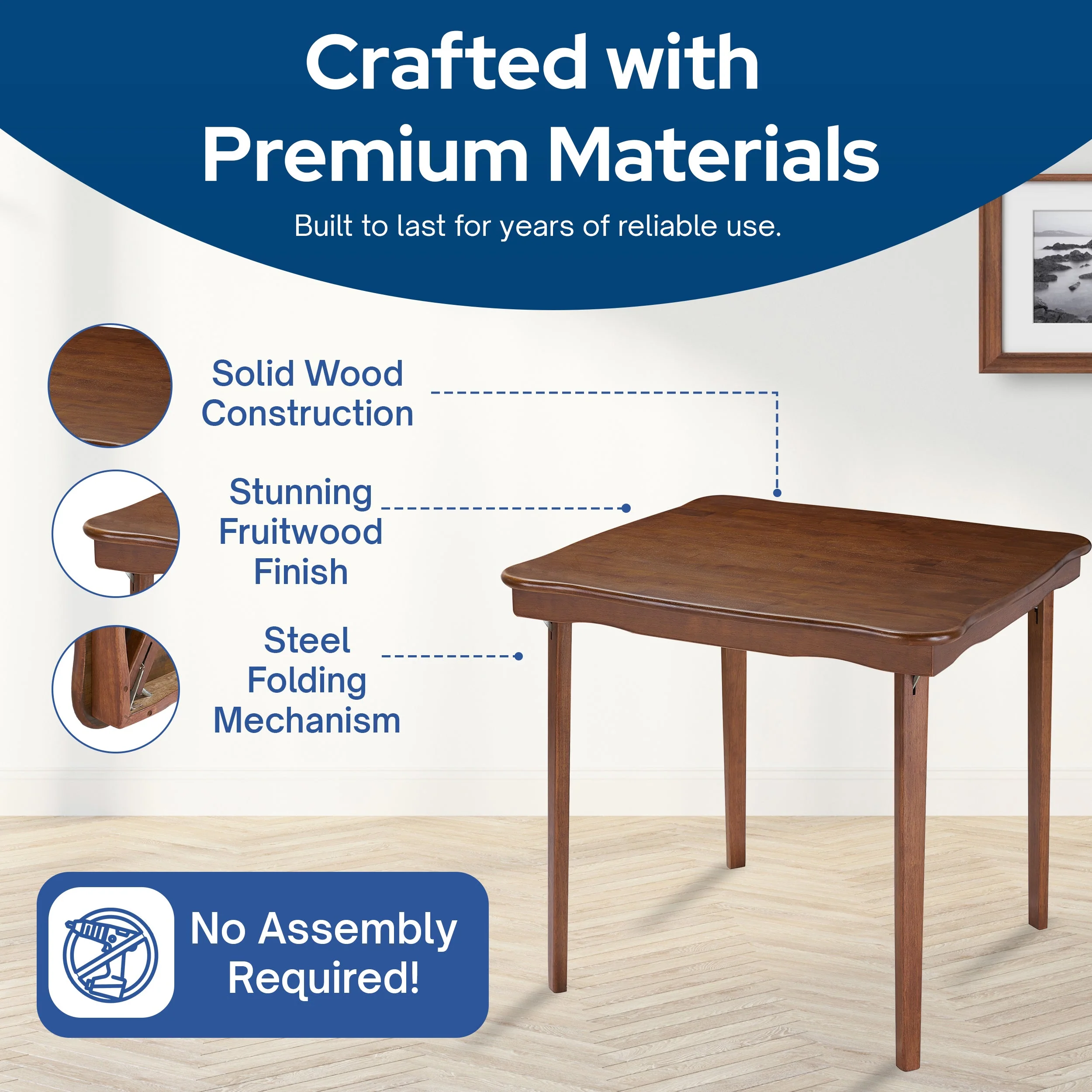 MECO Stakmore Scalloped Edge Compact Traditional Folding Card Table, Fruitwood - Image 3