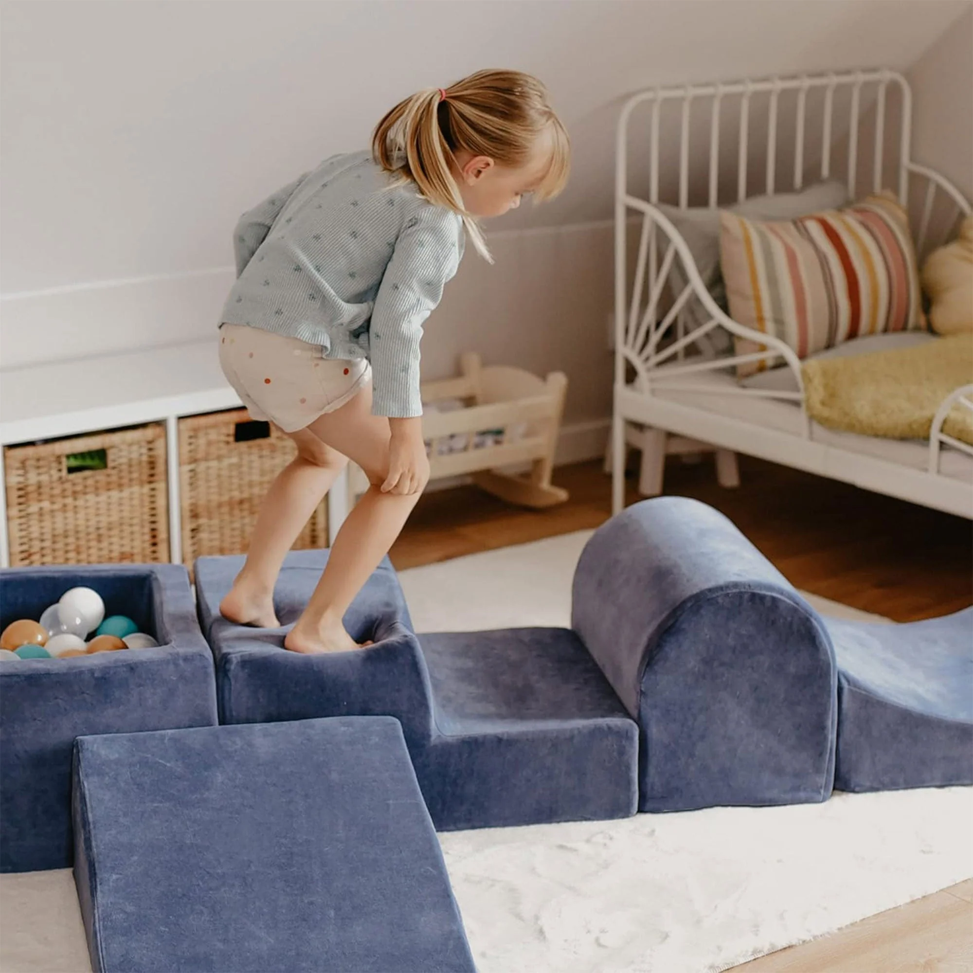 MeowBaby 3 Elements Soft Foam Climbing Blocks Playset with Velvet Cover, White - Image 4