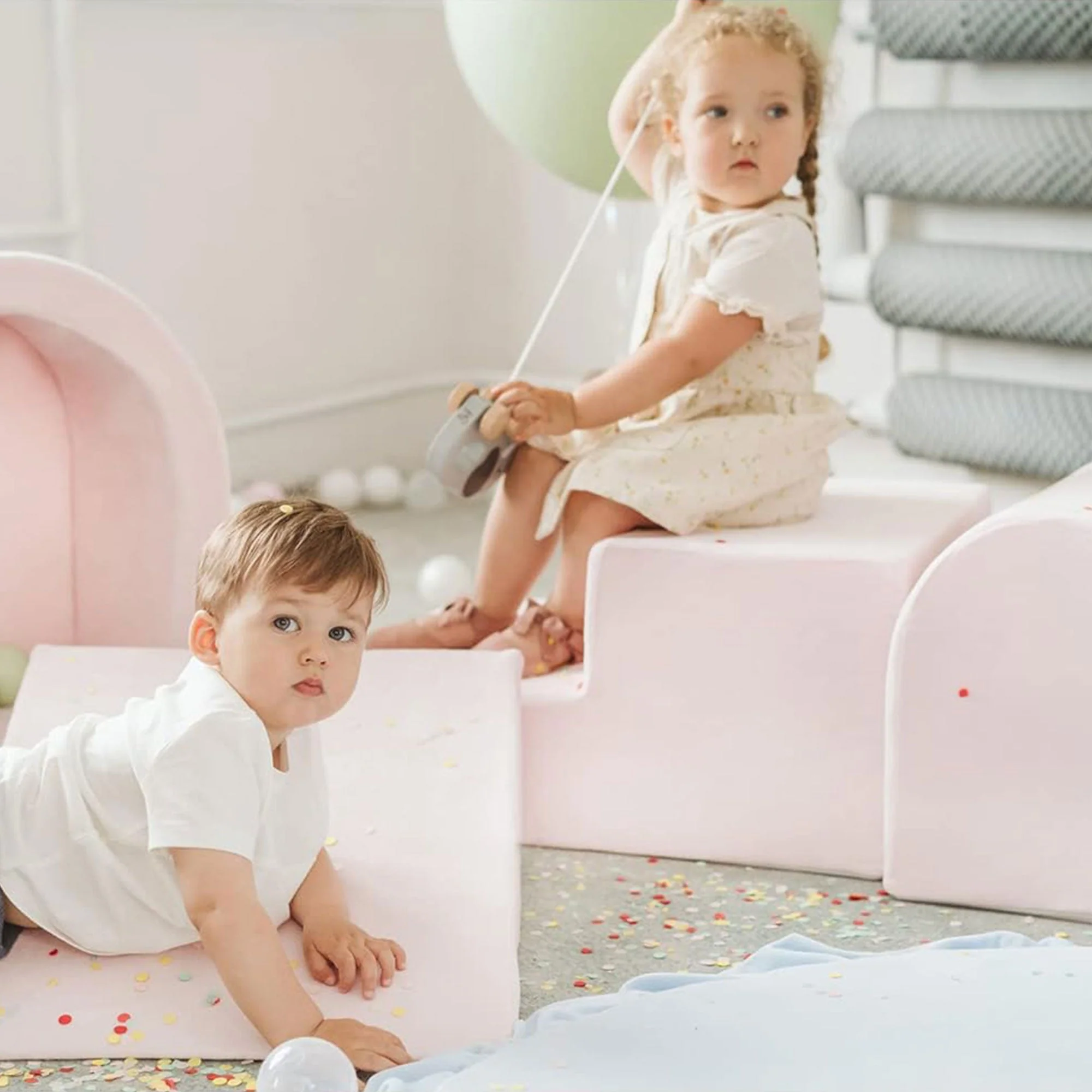 MeowBaby 4 Elements Soft Foam Blocks Playset with Velvet Covers, Powder Pink - Image 4
