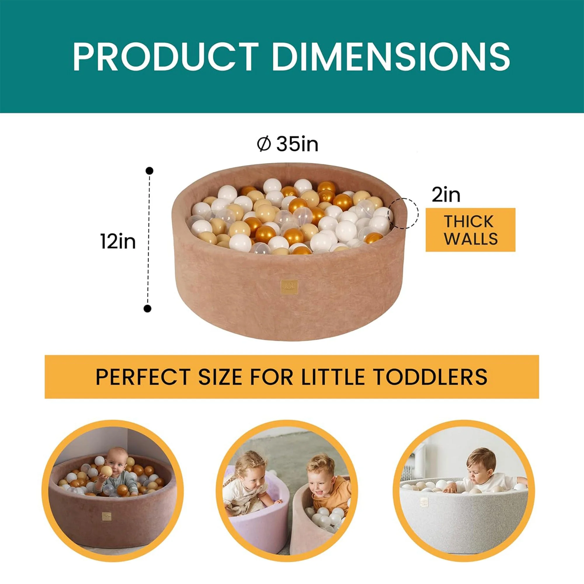 MeowBaby Soft Round 35 x 11.5 in. Baby Foam Ball Pit w/200 2.75 in. Balls, Gray - Image 2