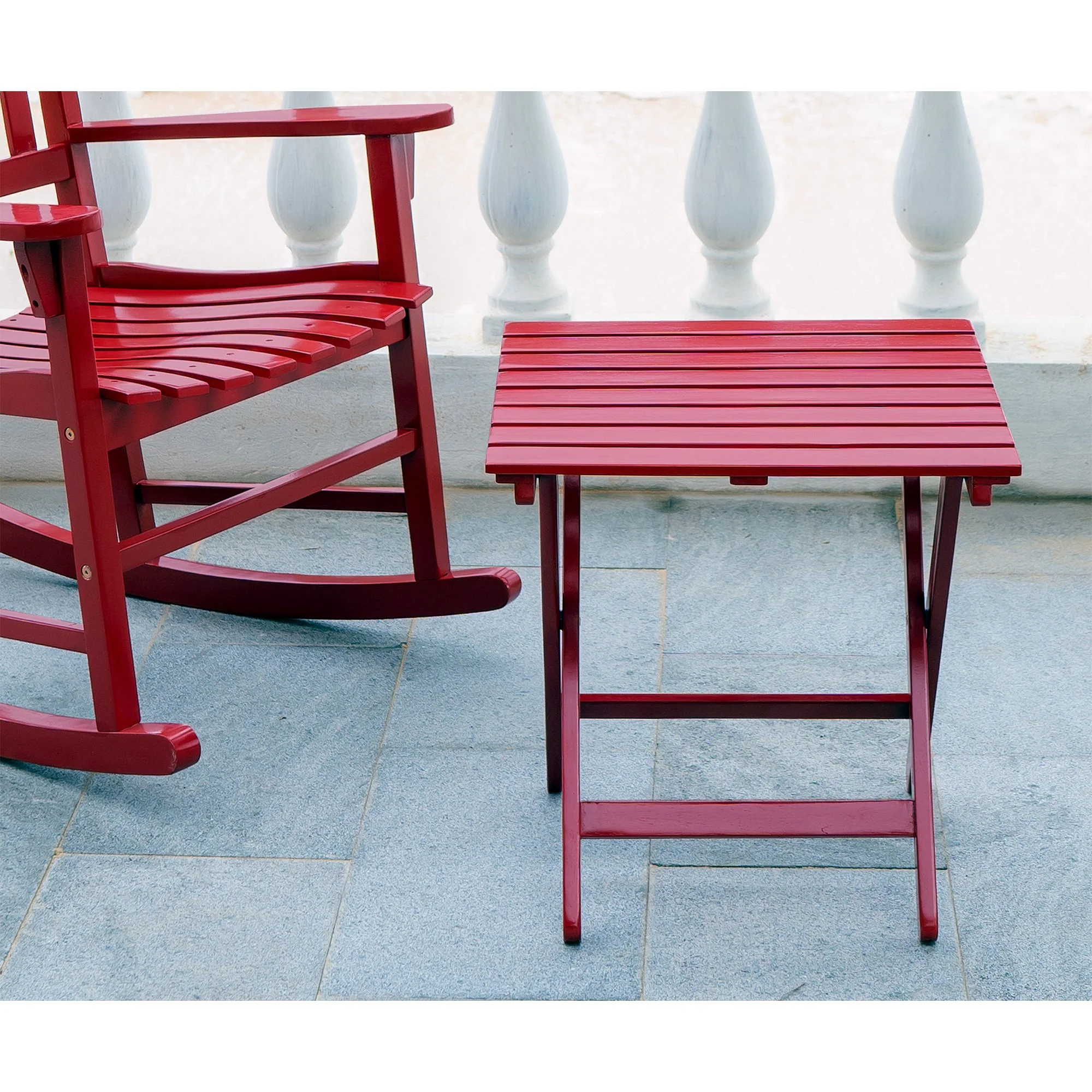 Merry Products Authentic Acacia Hardwood Flat Folding Slatted Side Table, Red - Image 4