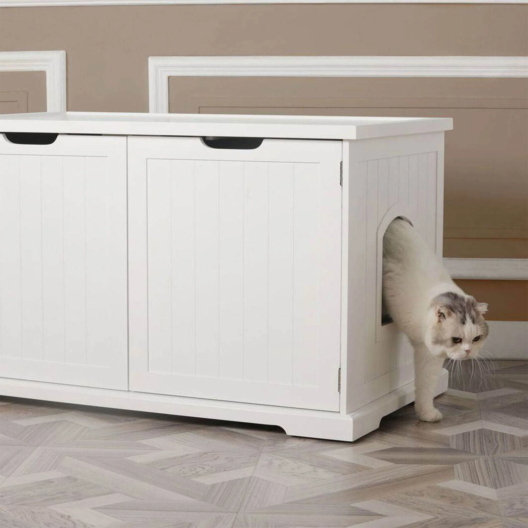 Merry Products Cat Washroom Storage Bench Boxes with Removable Partition Wall - Image 11