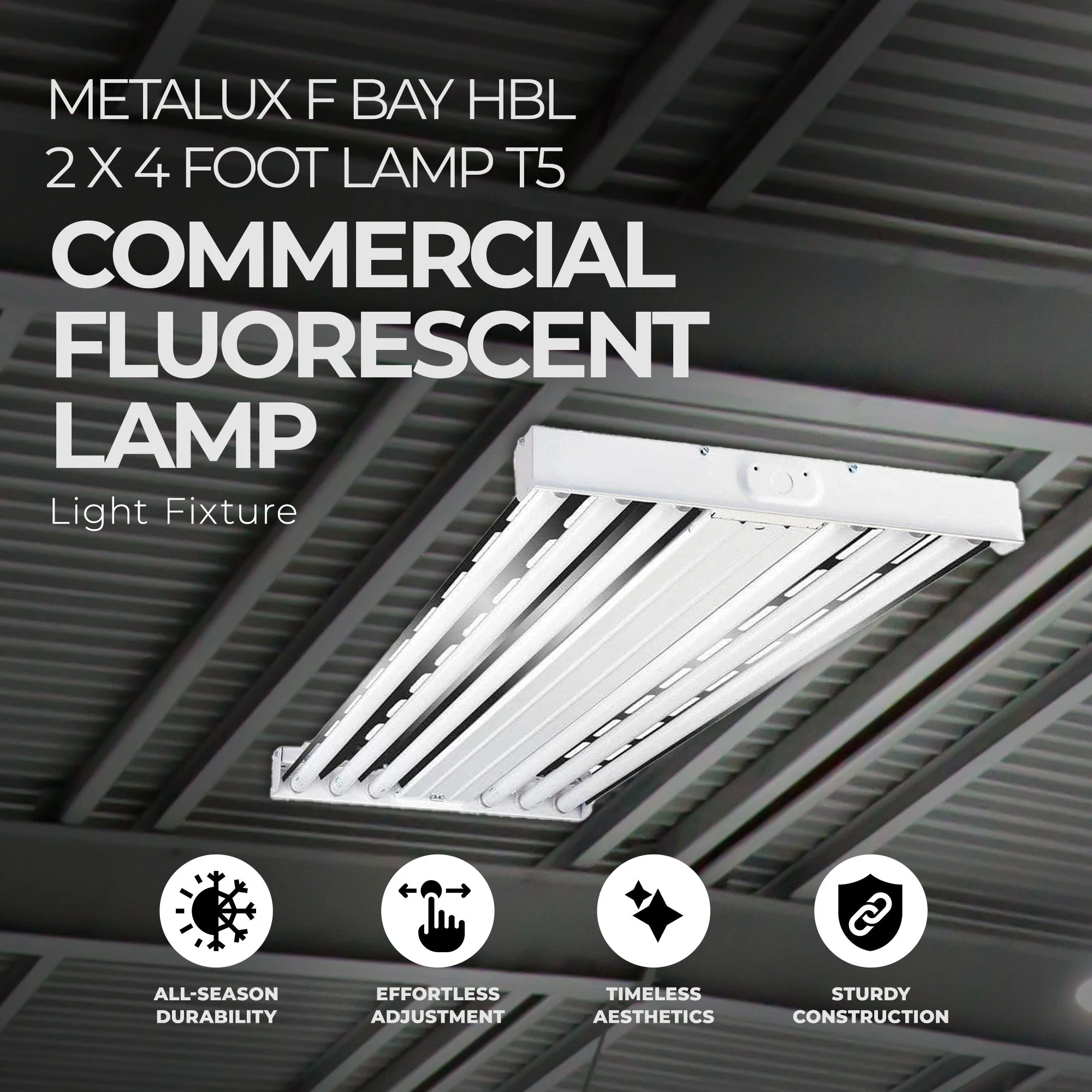 Metalux F Bay HBL 2 x 4 Foot 6 Lamp T5 Commercial Fluorescent Lamp Light Fixture - Image 2