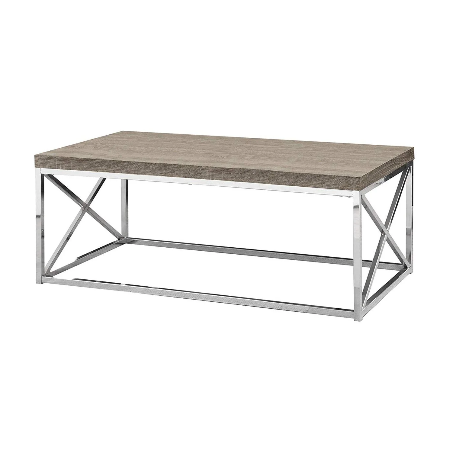 Monarch Dark Taupe Wood-Look Finish Chrome Metal Contemporary Style Coffee Table - Image 5