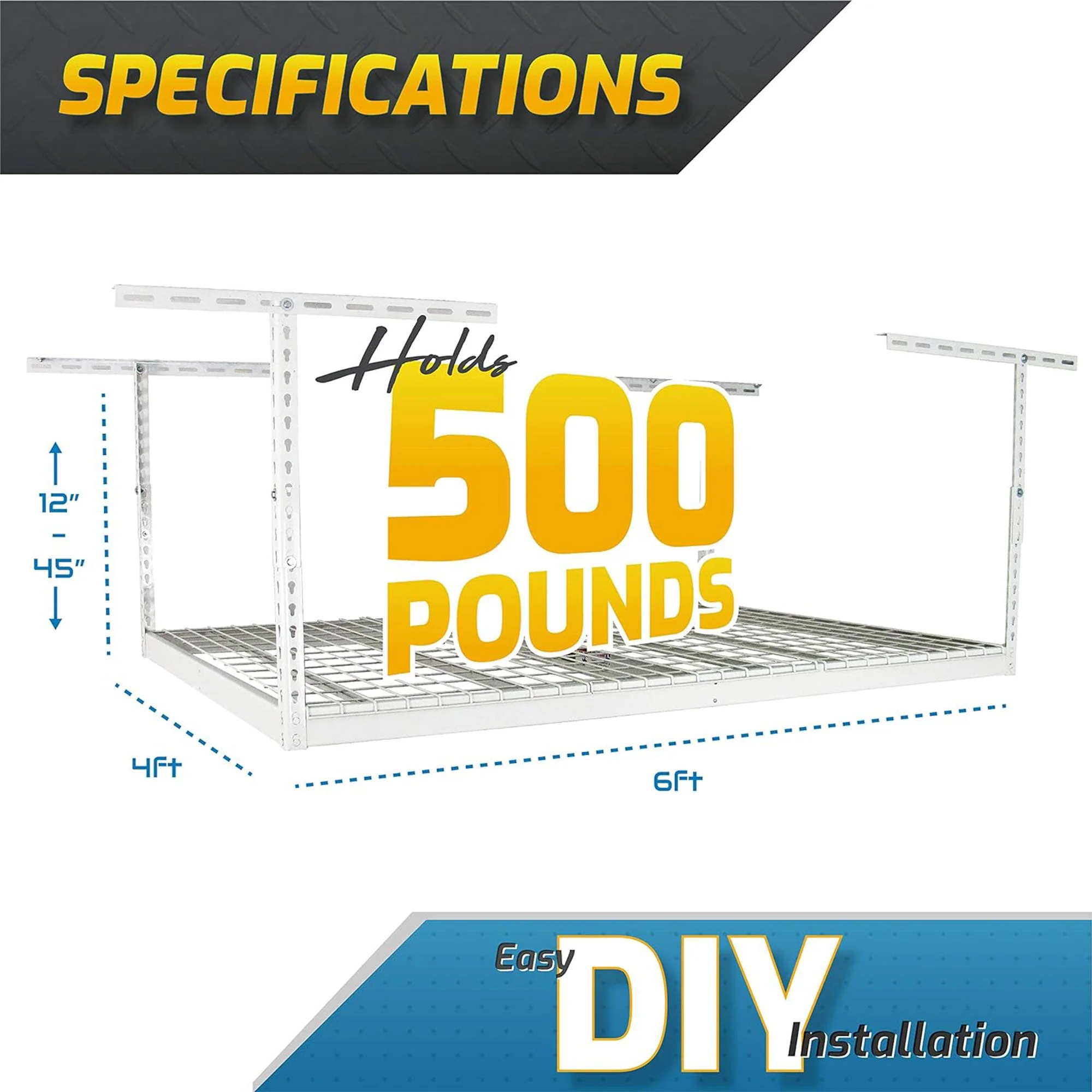 MonsterRax 4' x 6' Overhead Garage Storage Rack Holds Up to 500 Pounds, White - Image 2