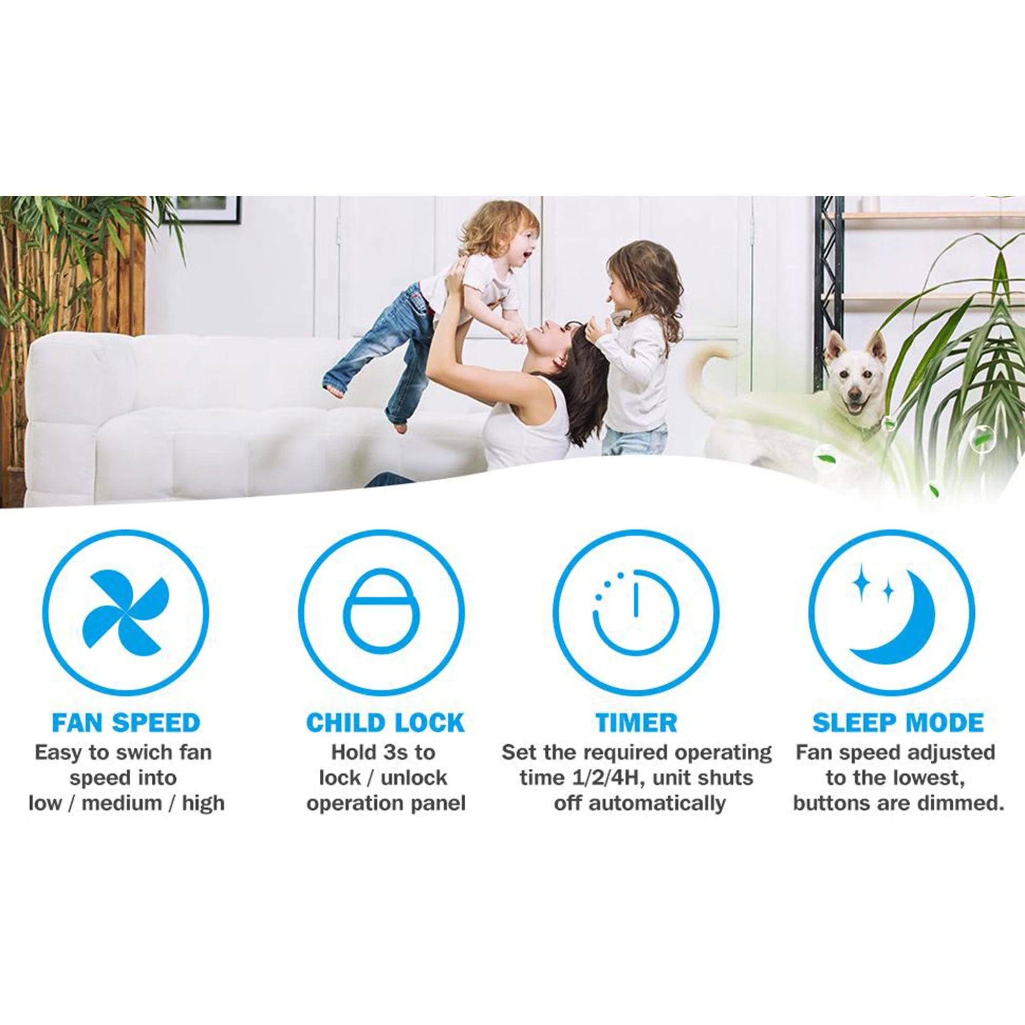 Mooka KJ203F-142 Home Air Purifier for Large Rooms with True HEPA Air Filter - Image 7