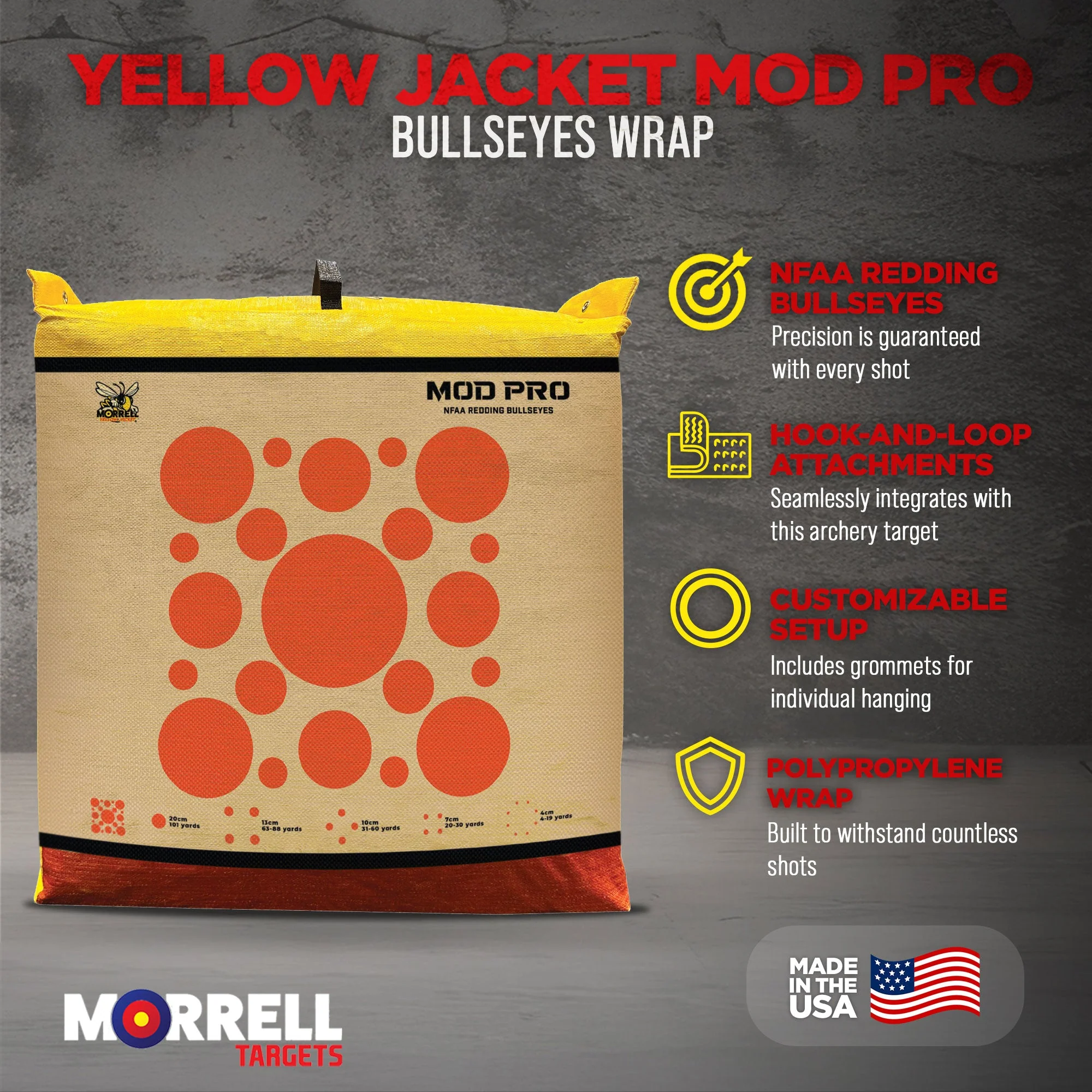 Morrell Yellow Jacket MOD Pro Redding NFAA Bullseyes Wrap w/ Hook & Loop, 4 Pack - Image 4