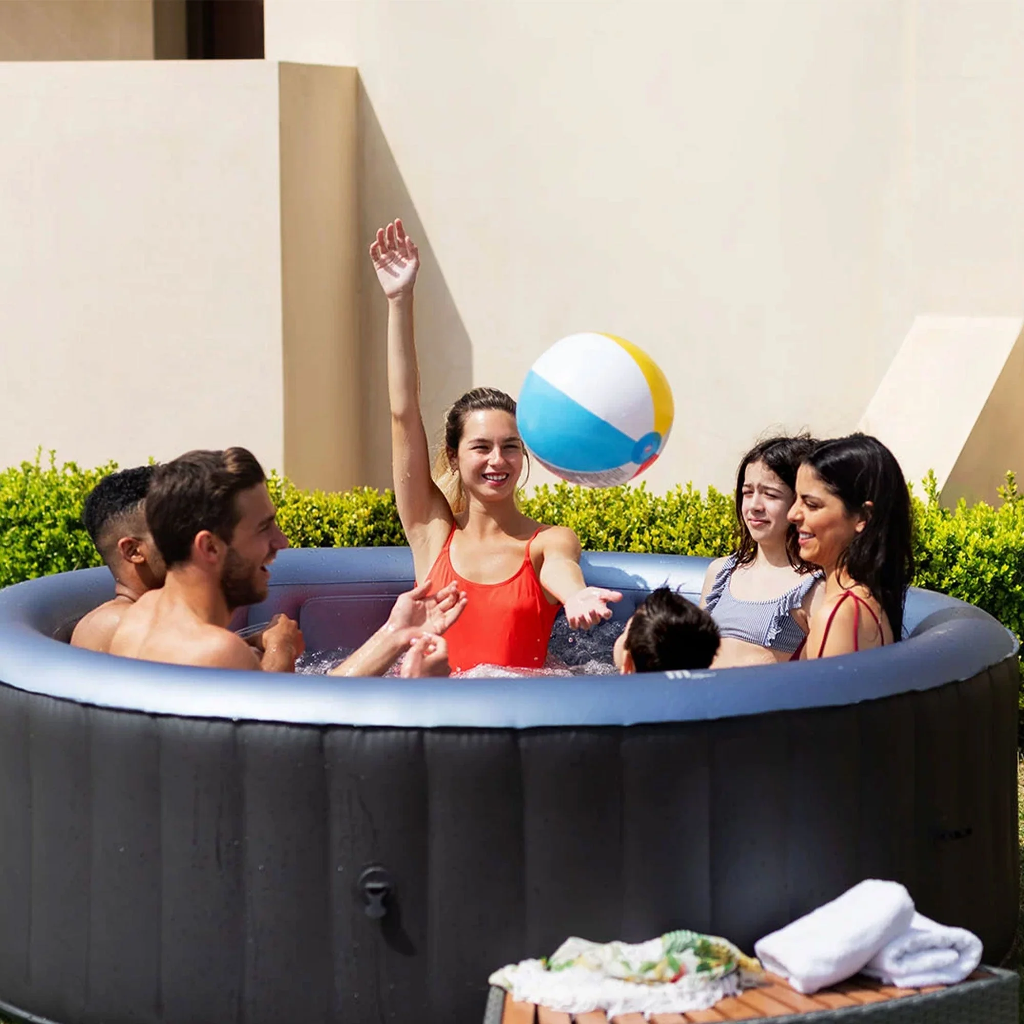 MSpa Round Inflatable Bubble Massage Spa, 4 to 6 Person Outdoor Hot Tub, Bergen - Image 4
