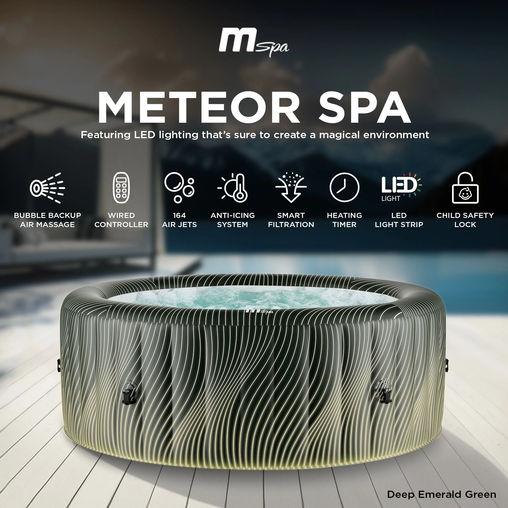 MSpa Round Inflatable Bubble Spa, 4 to 6 Person Hot Tub with LED Lights, Meteor - Image 3