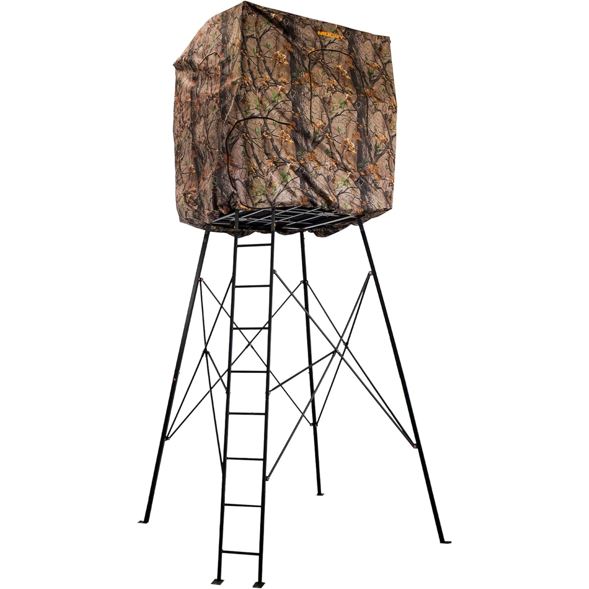 Muddy 12' Quad Pod Stand Hunting Blind, Hunting Gear Deer Blind w/ Windows, Camo - Image 9
