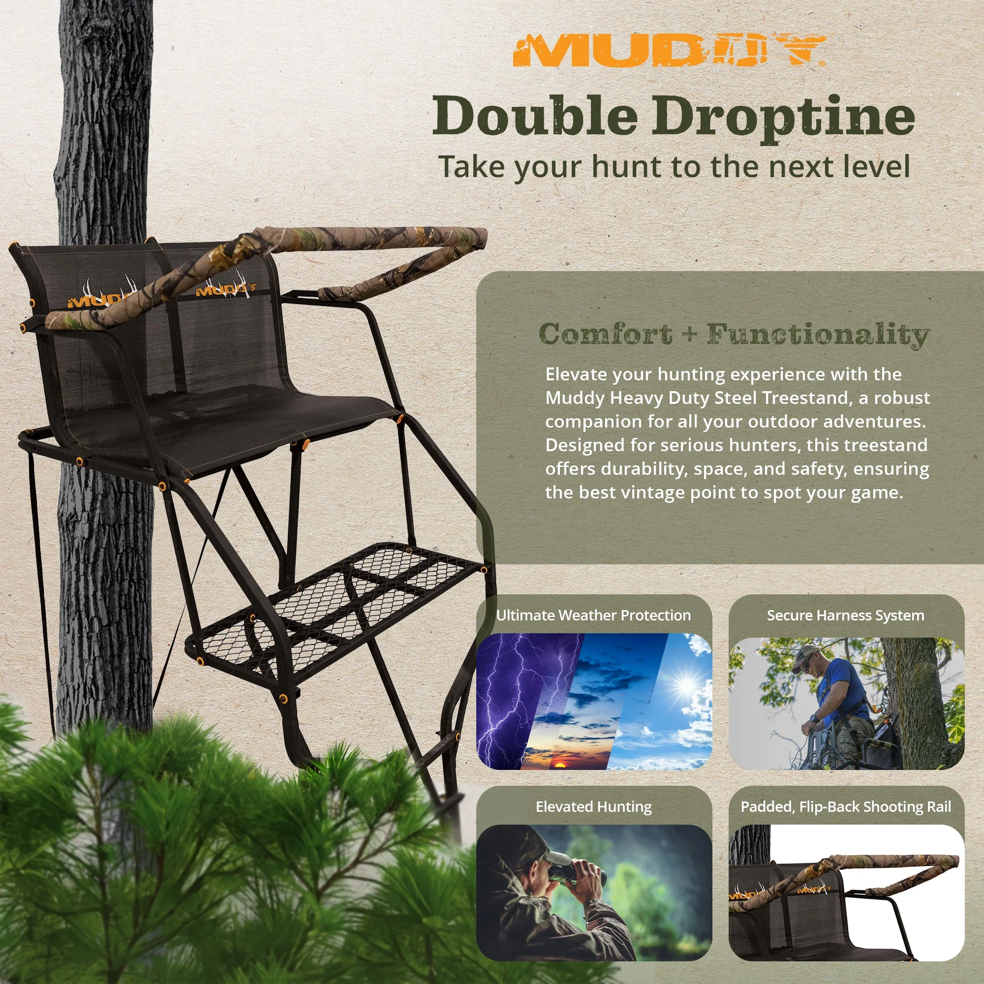 Muddy Double Droptine Deer Hunting Ladderstand, 2 Person Climbing Tree Stand - Image 7