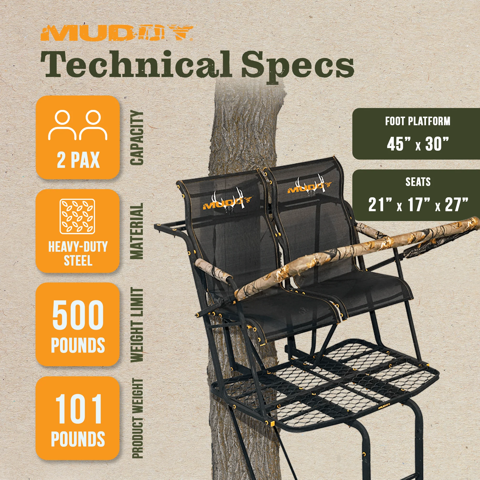 Muddy The Rebel 2.5, 17 Foot Hunting Ladderstand, 2 Person Climbing Tree Stand - Image 3