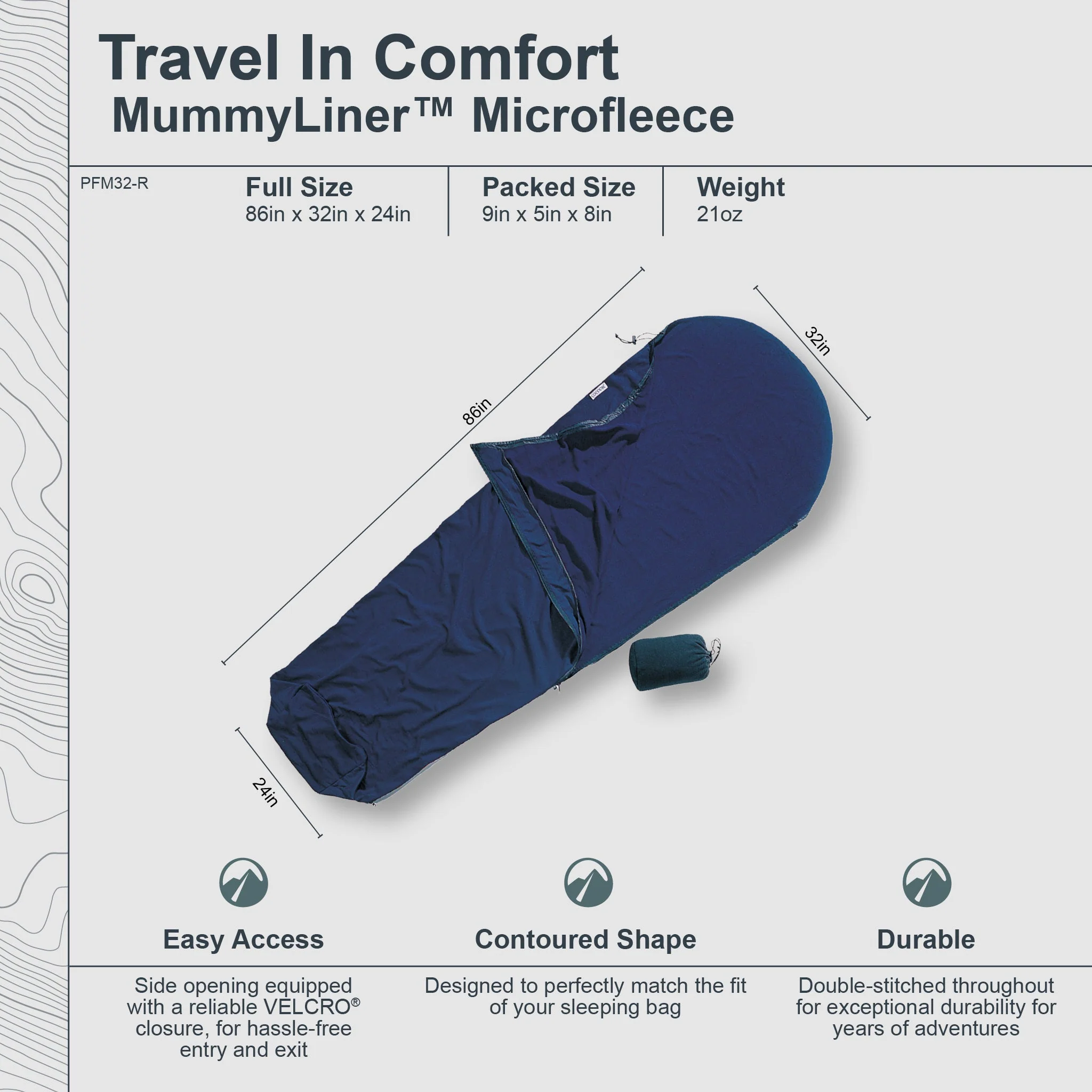 MummyLiner™ Microfleece - Dark Petrol- Right Side Zipper - Image 3