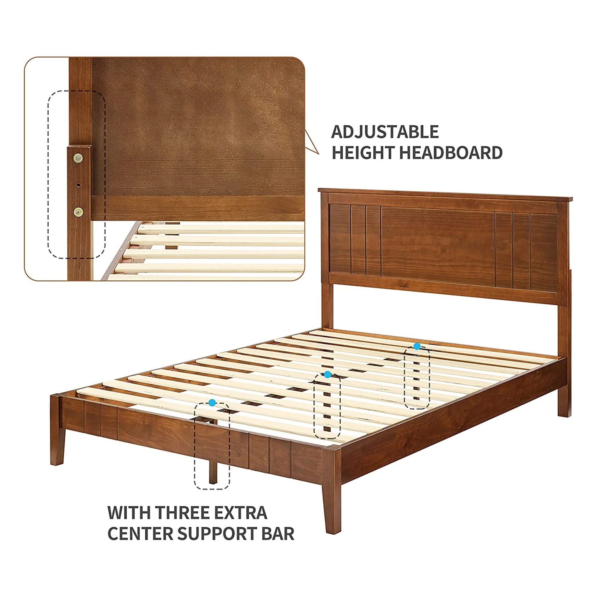 MUSEHOMEINC Mid Century Modern Solid Pinewood Platform Bed with Headboard, Full - Image 4