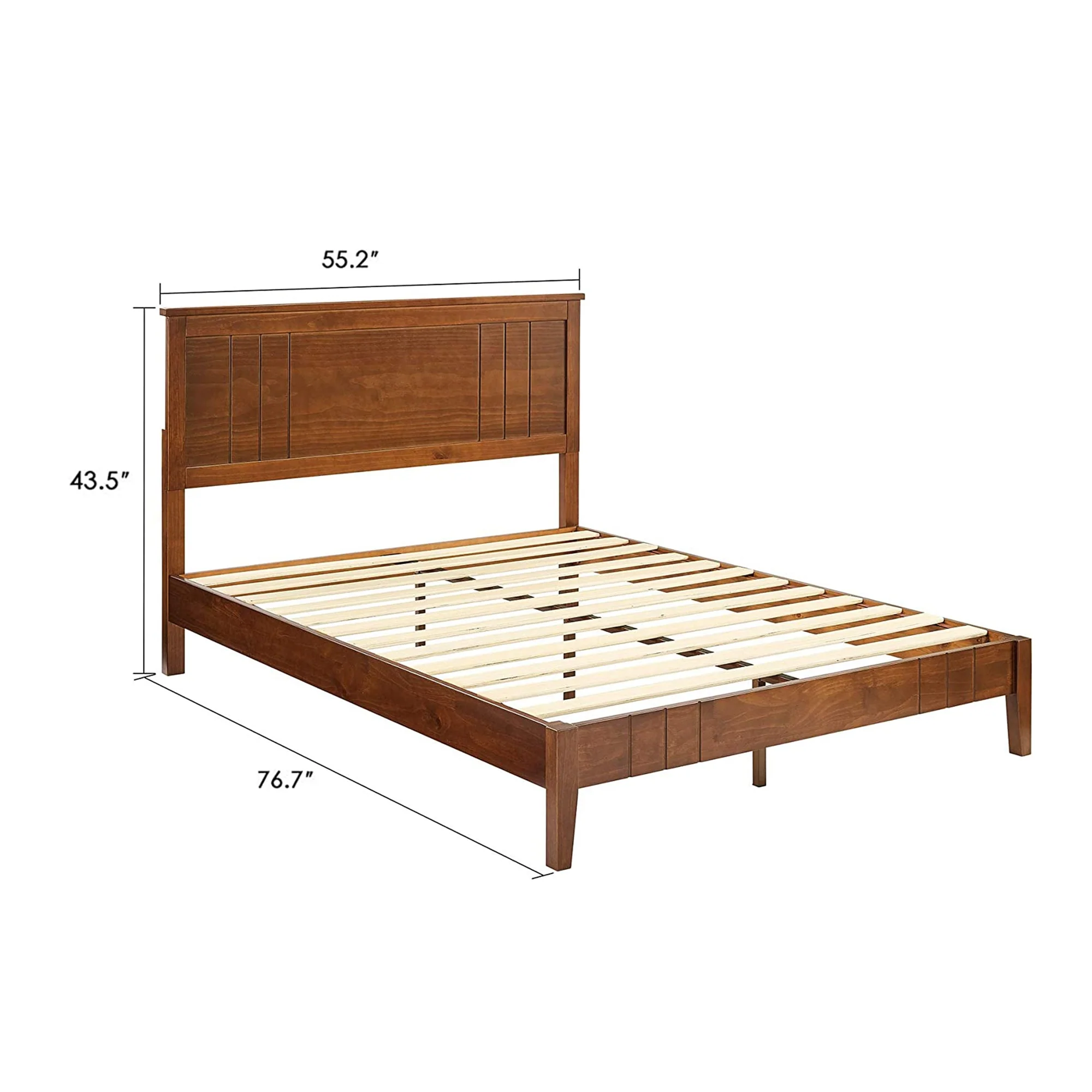 MUSEHOMEINC Mid Century Modern Solid Pinewood Platform Bed with Headboard, Full - Image 6