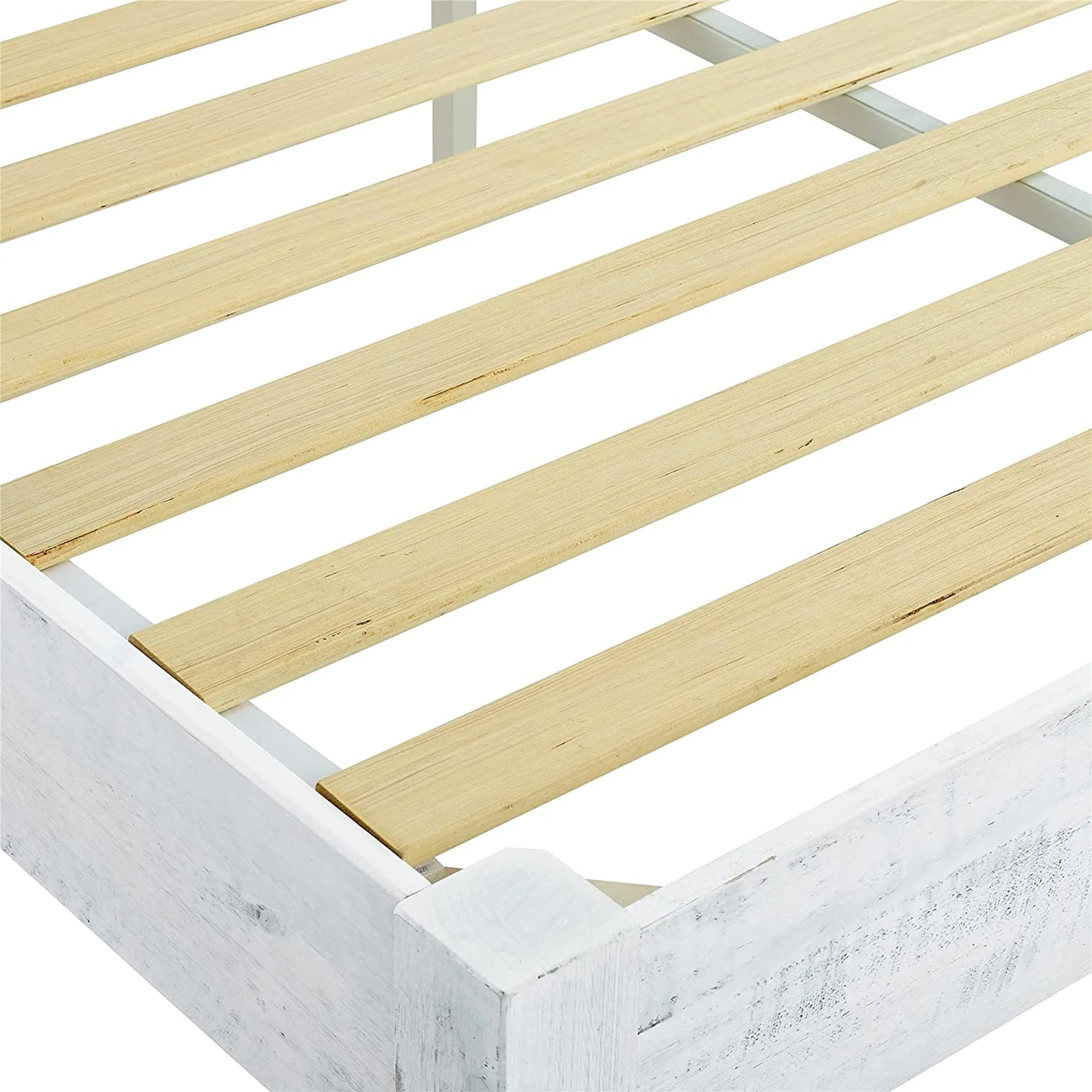 MUSEHOMEINC Solid Pine Wood 12 Slat Platform Rustic Bed Frame, Whitewashed, Full - Image 2