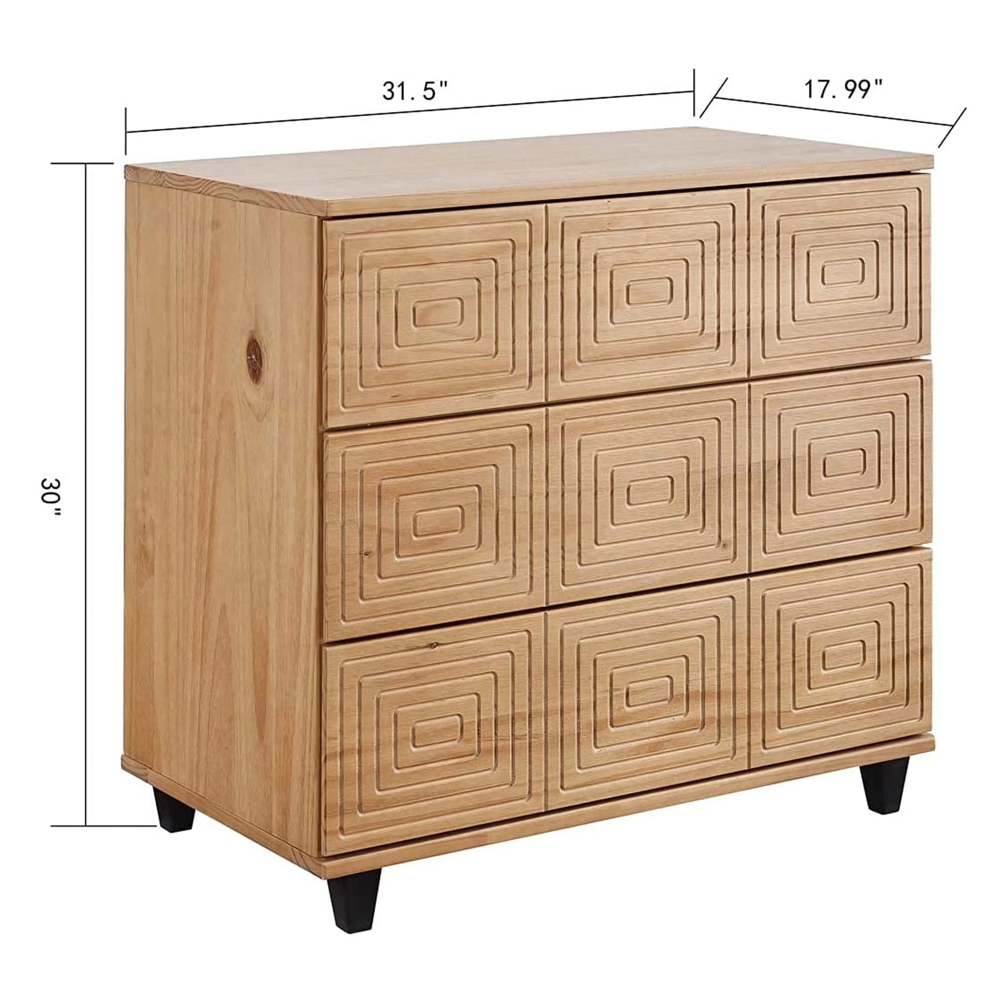 MUSEHOMEINC Solid Wood 3 Drawer Dresser Nightstand Chest of Drawers, Wood Style - Image 2