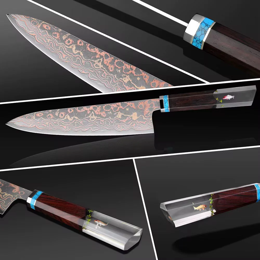 Noble Cobalt Damascus Chef Knife Handle - Image 9