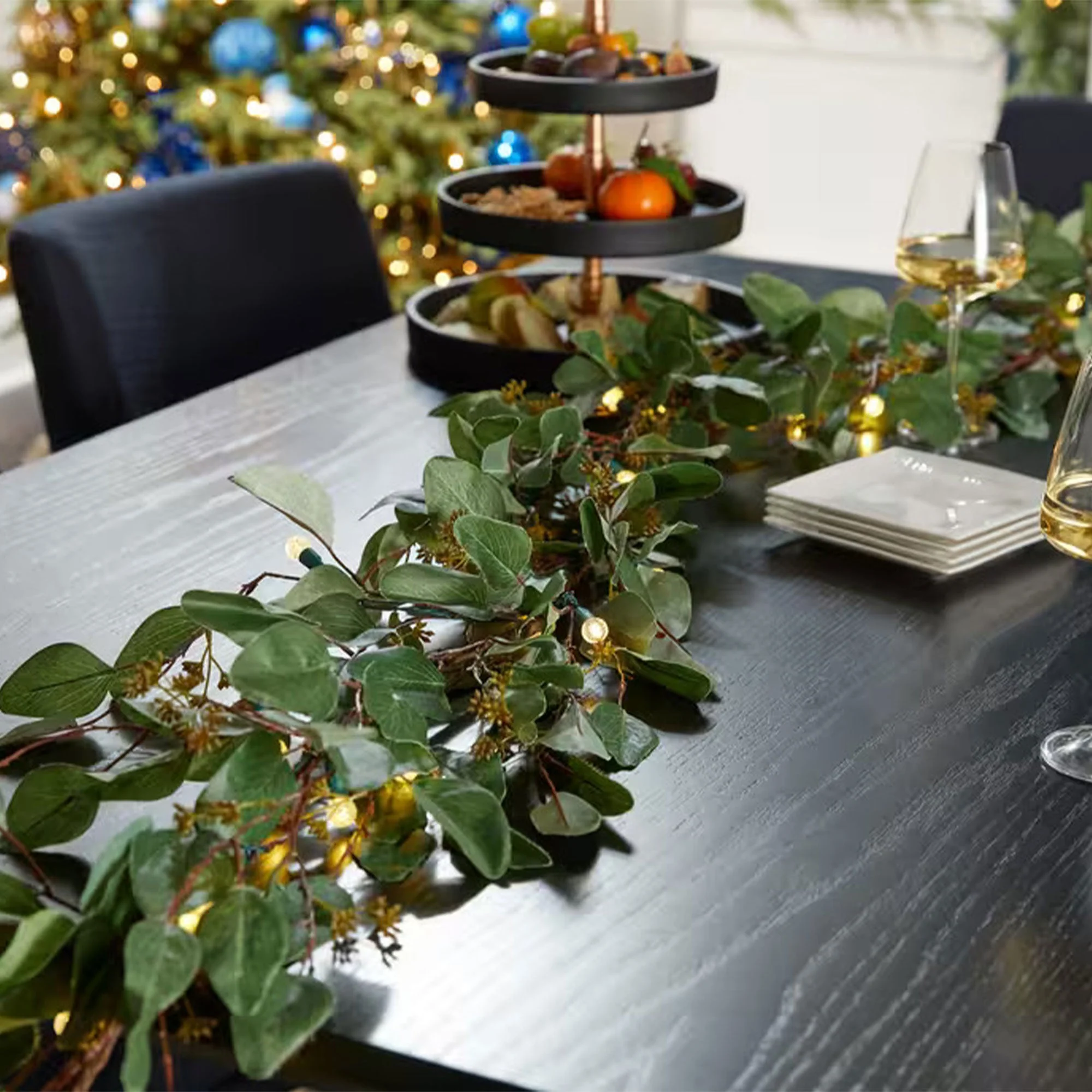 NOMA 9' Pre-Lit Flocked Eucalyptus Christmas Garland with 35 Warm White Lights - Image 9
