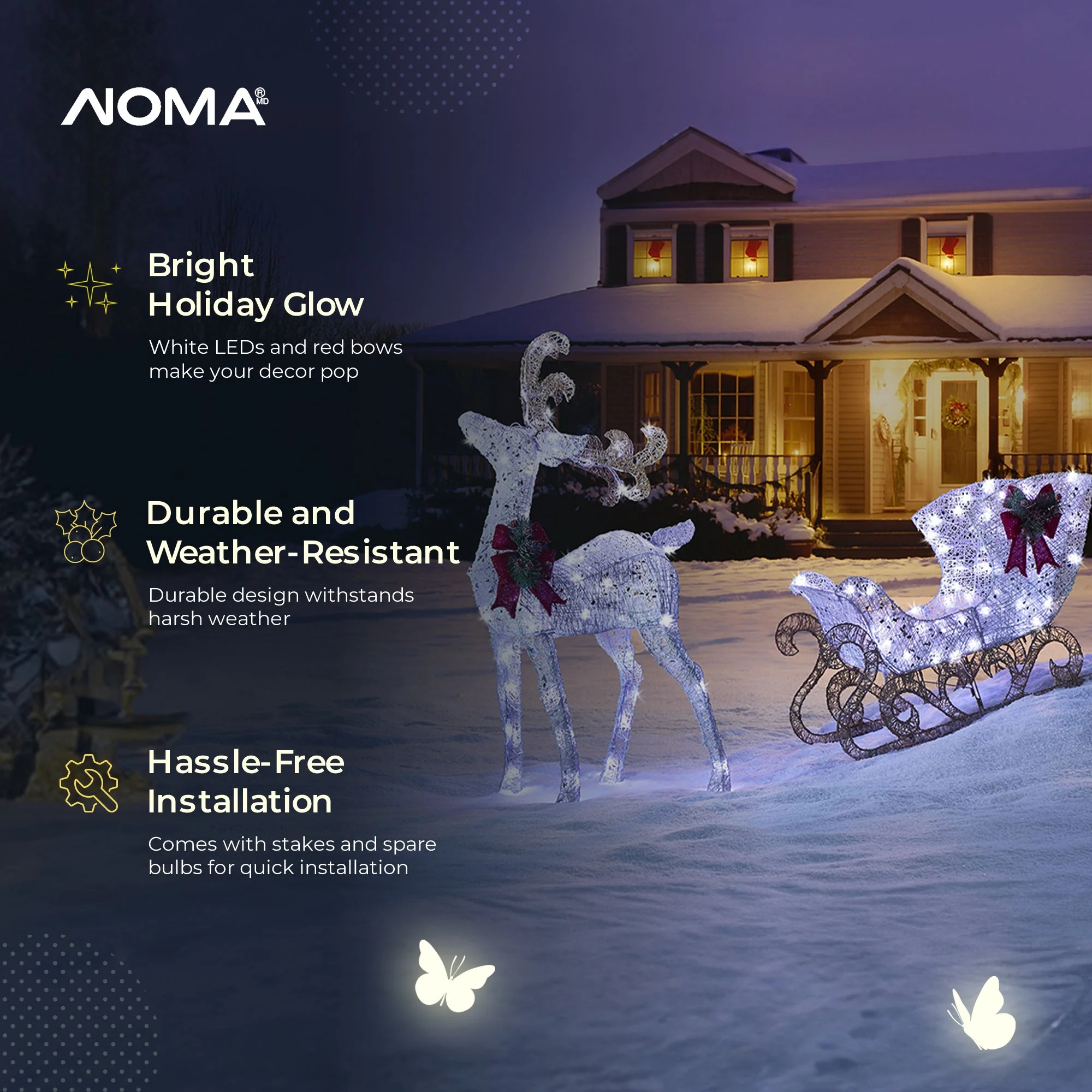 NOMA Reindeer and Sleigh Christmas Display Pre-Lit LED Outdoor Lawn Decoration - Image 2
