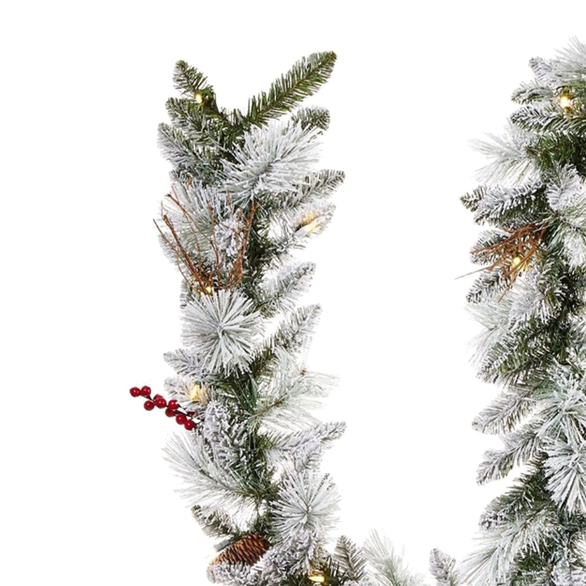 NOMA Snow Dusted Berry 9 Foot Pre Lit Christmas Garland Holiday Decor (2 Pack) - Image 9