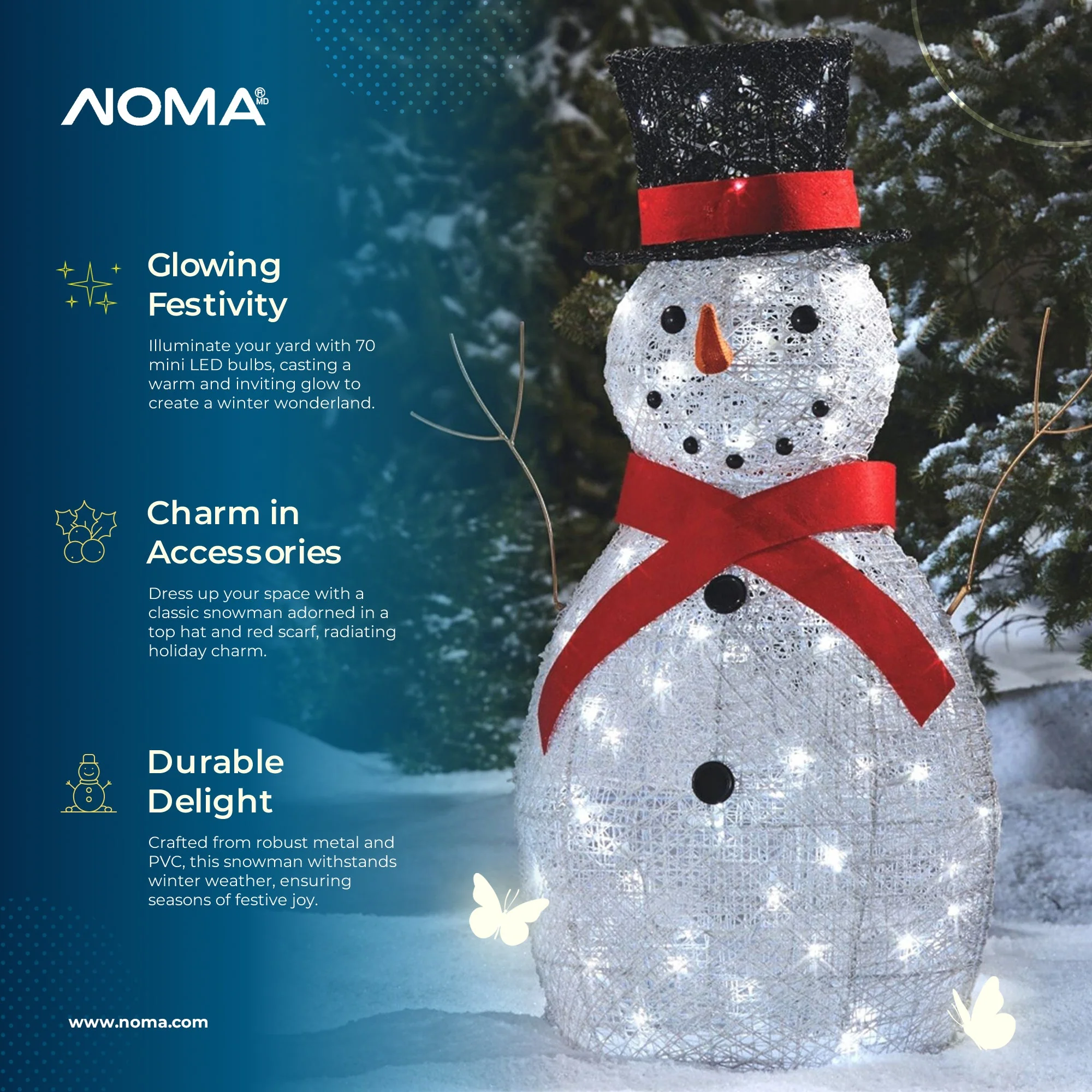 NOMA Snowman Christmas Display PreLit Bright LED Outdoor Holiday Lawn Decoration - Image 2