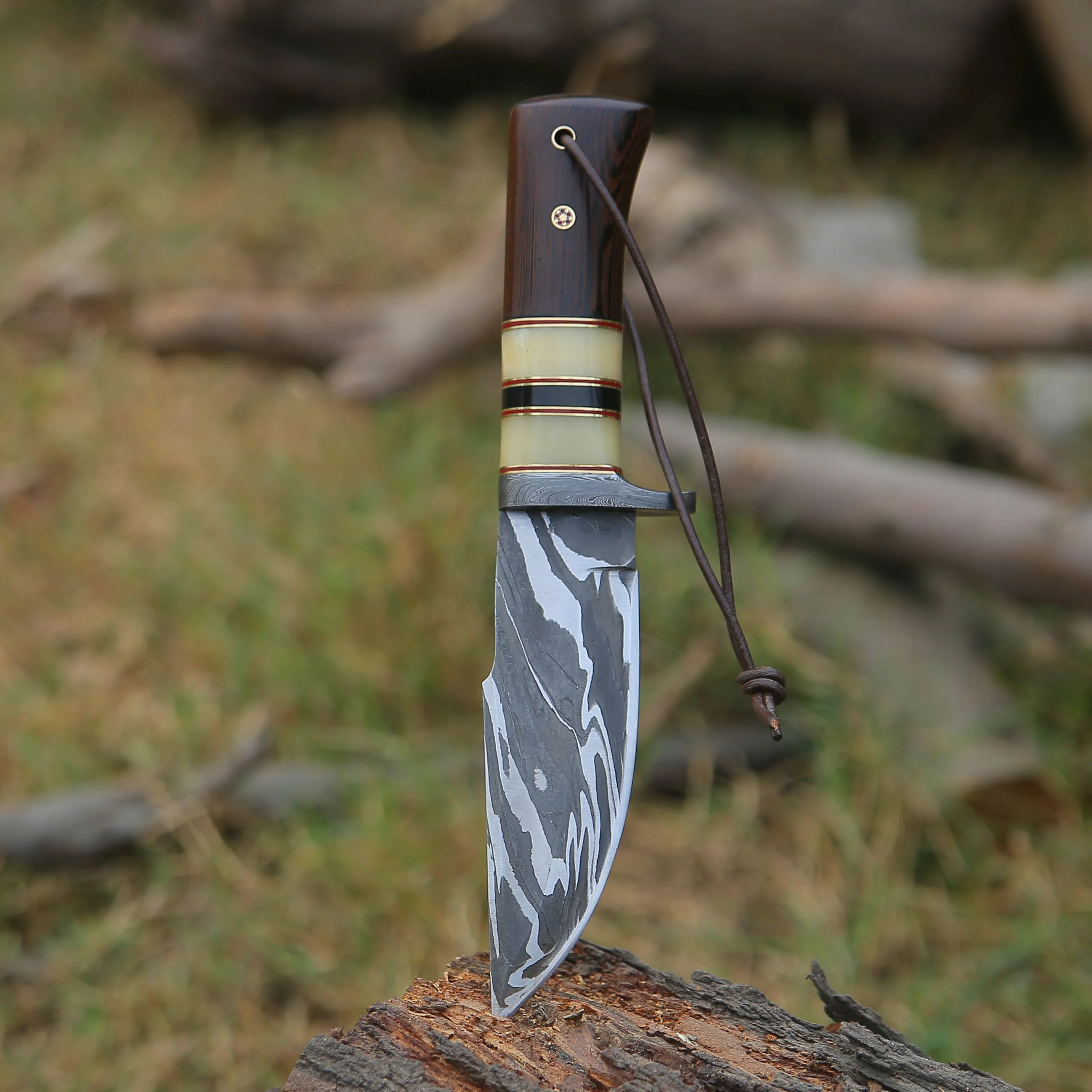 Nova Damascus Hunting Knife with Bone & Exotic Wenge Wood Handle - Image 6