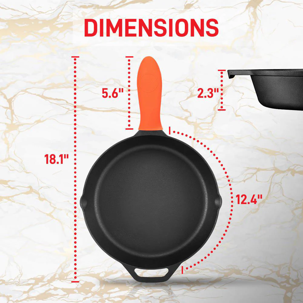 NutriChef 12" Pre Seasoned Nonstick Cast Iron Frying Pan w/ Lid & Handle Cover - Image 2
