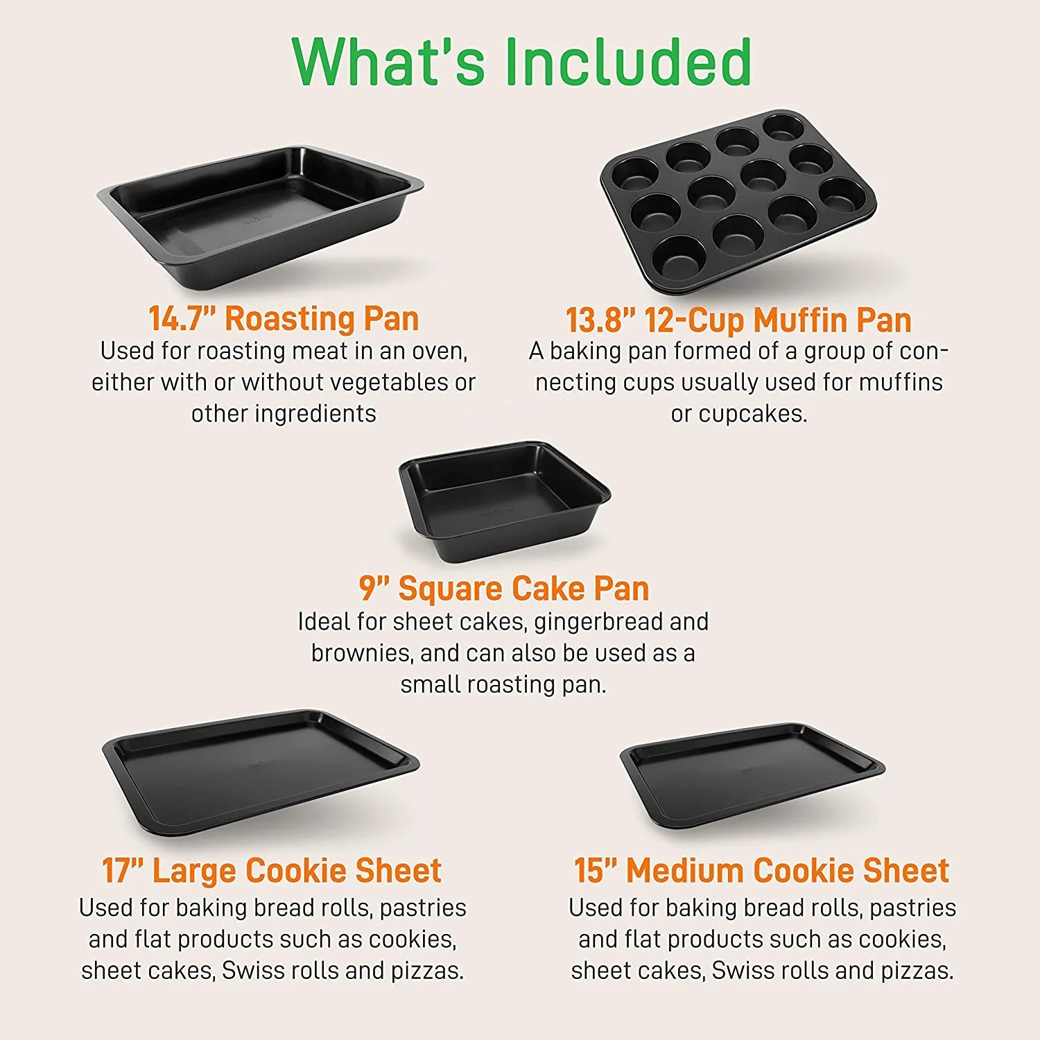 NutriChef Deluxe Nonstick Carbon Steel Stackable 10 Piece Kitchen Bakeware Set - Image 2