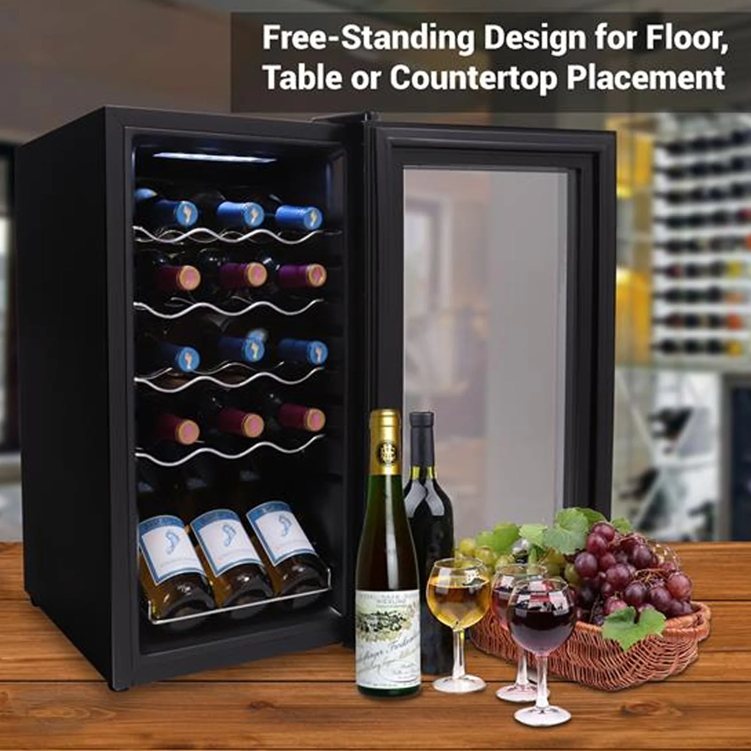 NutriChef Digital Electric 15 Bottle Thermoelectric Wine Chiller Cooler, Black - Image 8